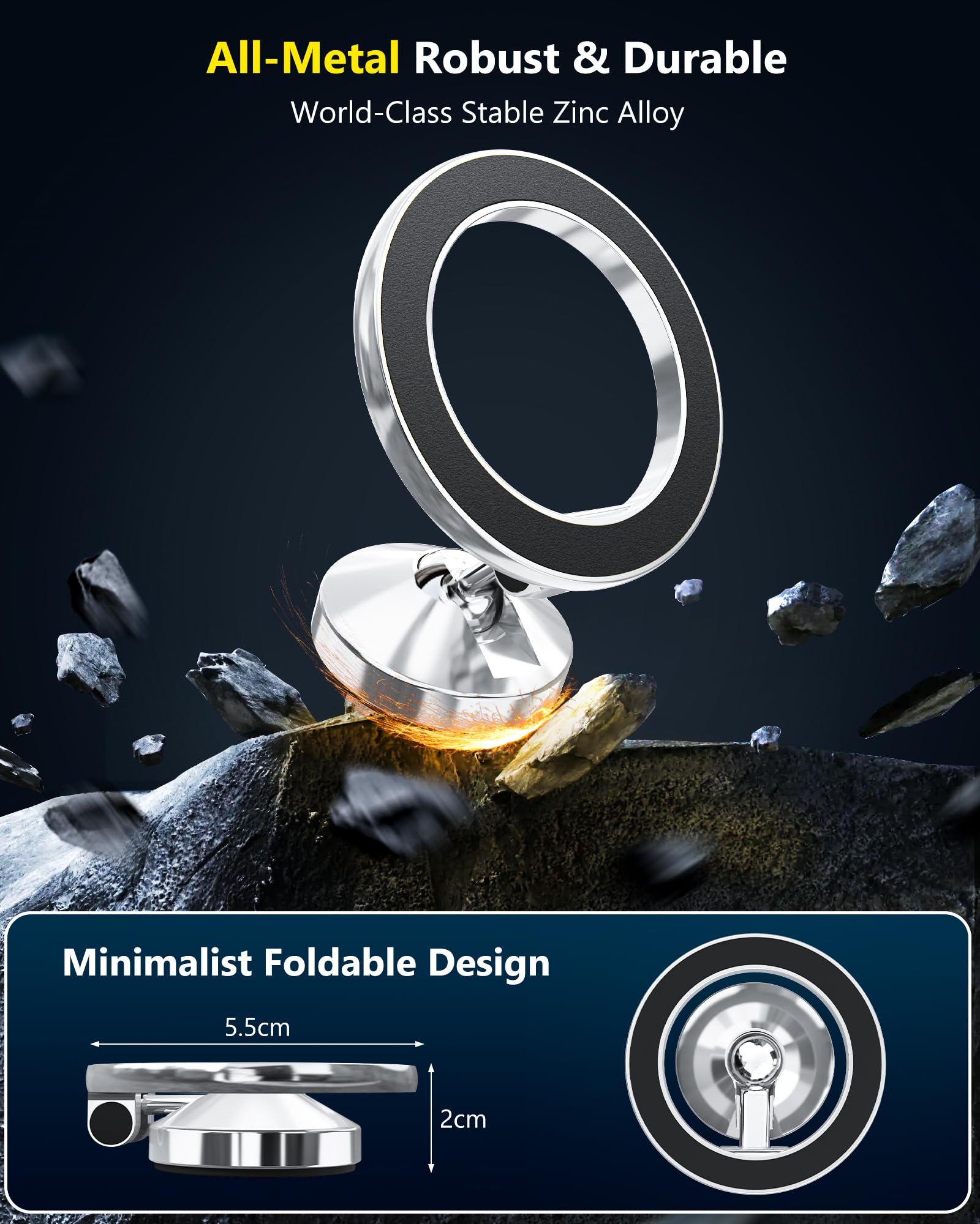 2024 Upgrade For Magsafe Car Mount Dashboard [360 Rotation All-Metal] [Strong Magnet Power] Magnetic Phone Holder For Car Dash,