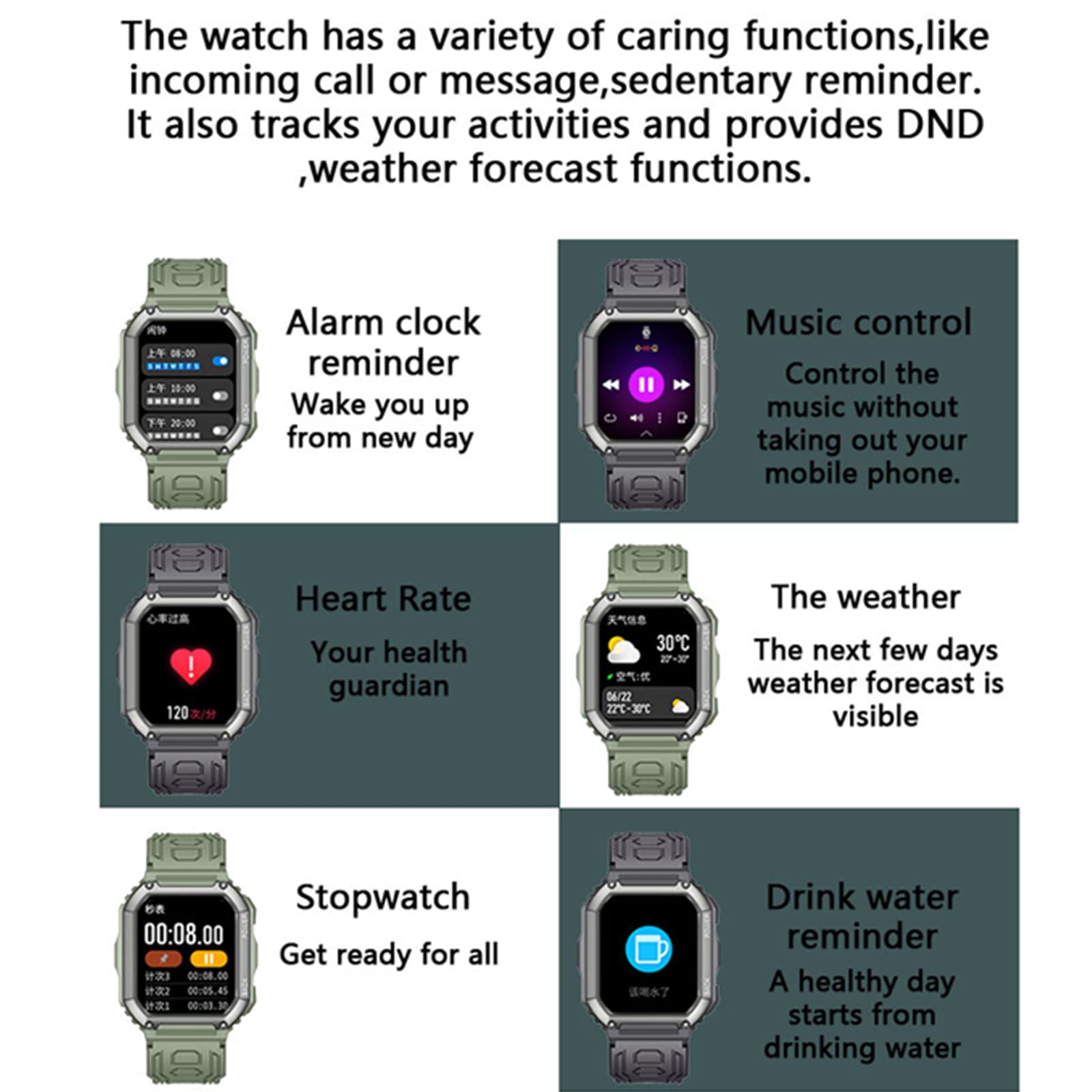 Kr06 Sports Smart Watch 1.8 Inch Bluetooth Call Music Play Voice Assistant Health Monitor Multi Sports Modes Fitness Tracker (Gr