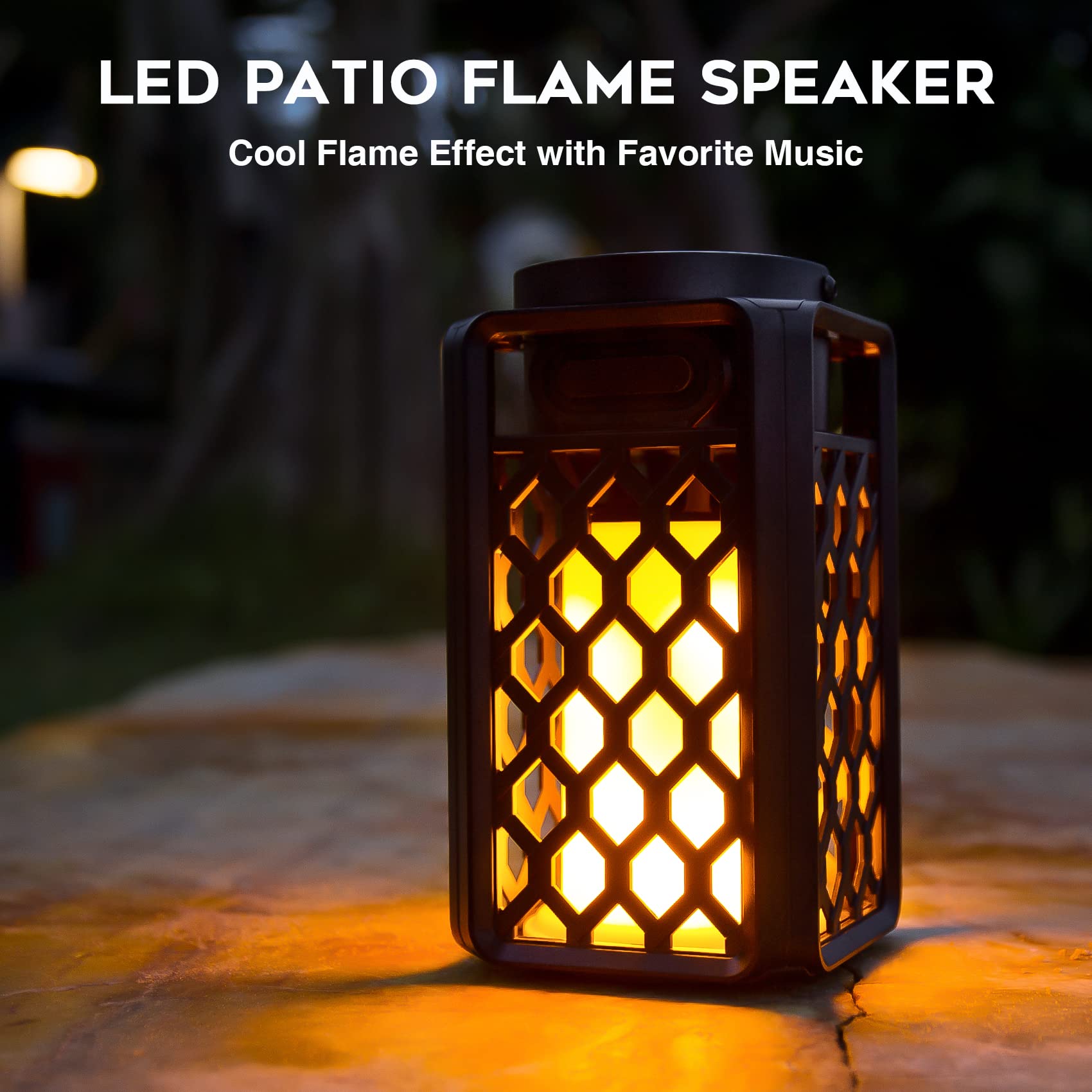 Outdoor Bluetooth Speaker With Flame Atmosphere, Waterproof Wireless Speaker With Wall Mount/Stake/Hook, Led Torch Lantern, Camping Patio Accessories, 10W Stereo Sound, Gifts For Men, Women, Dad