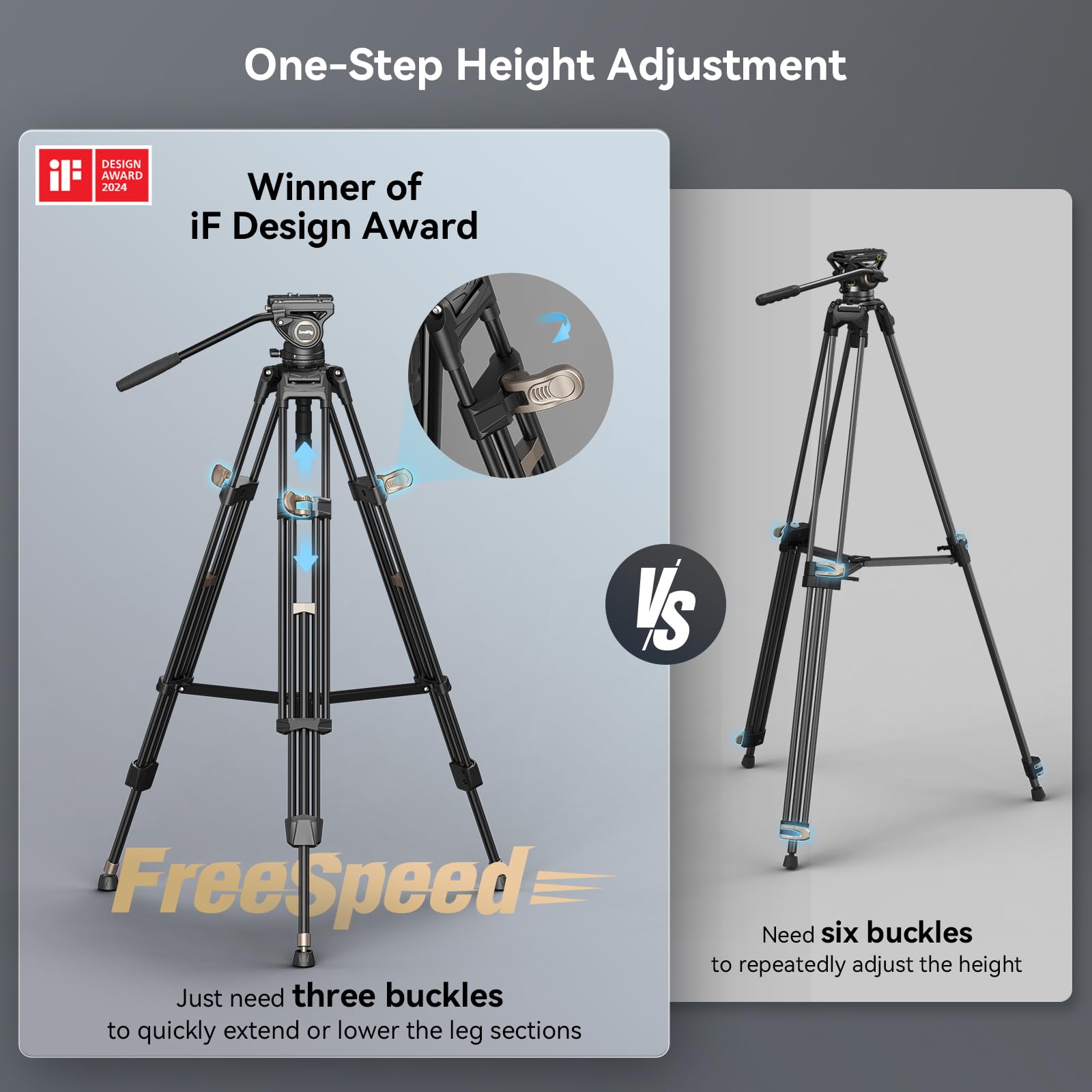 Smallrig Ad-80 Freeblazer Heavy-Duty Video Tripod System, 75  Tall, Fluid Head, One-Step Height Adjust, Dual-Mode Qr Plate, Load