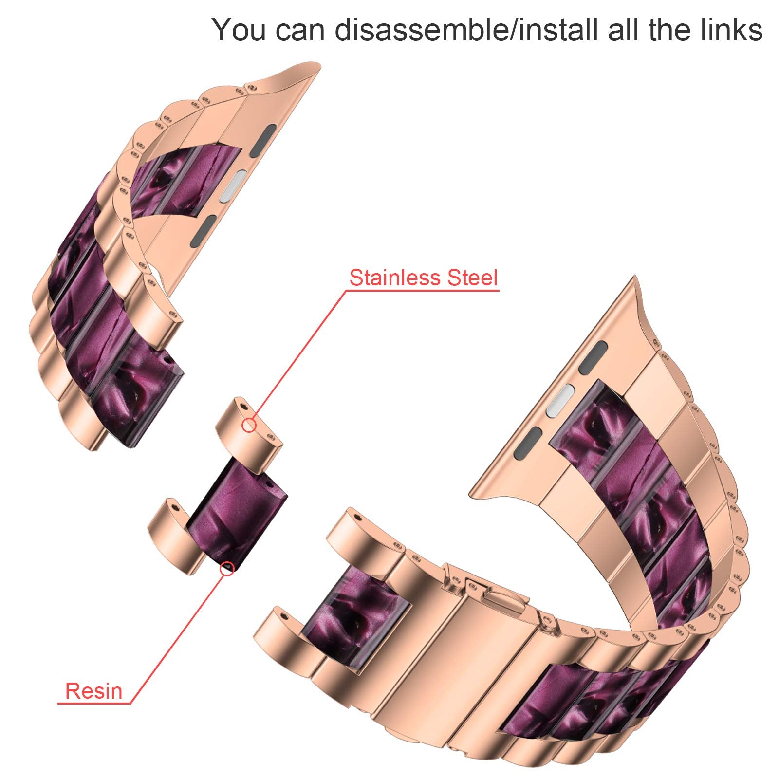 Iiteeology Compatible With Apple Watch Band 49Mm 45Mm 44Mm 42Mm, Light Resin With Stainless Steel
