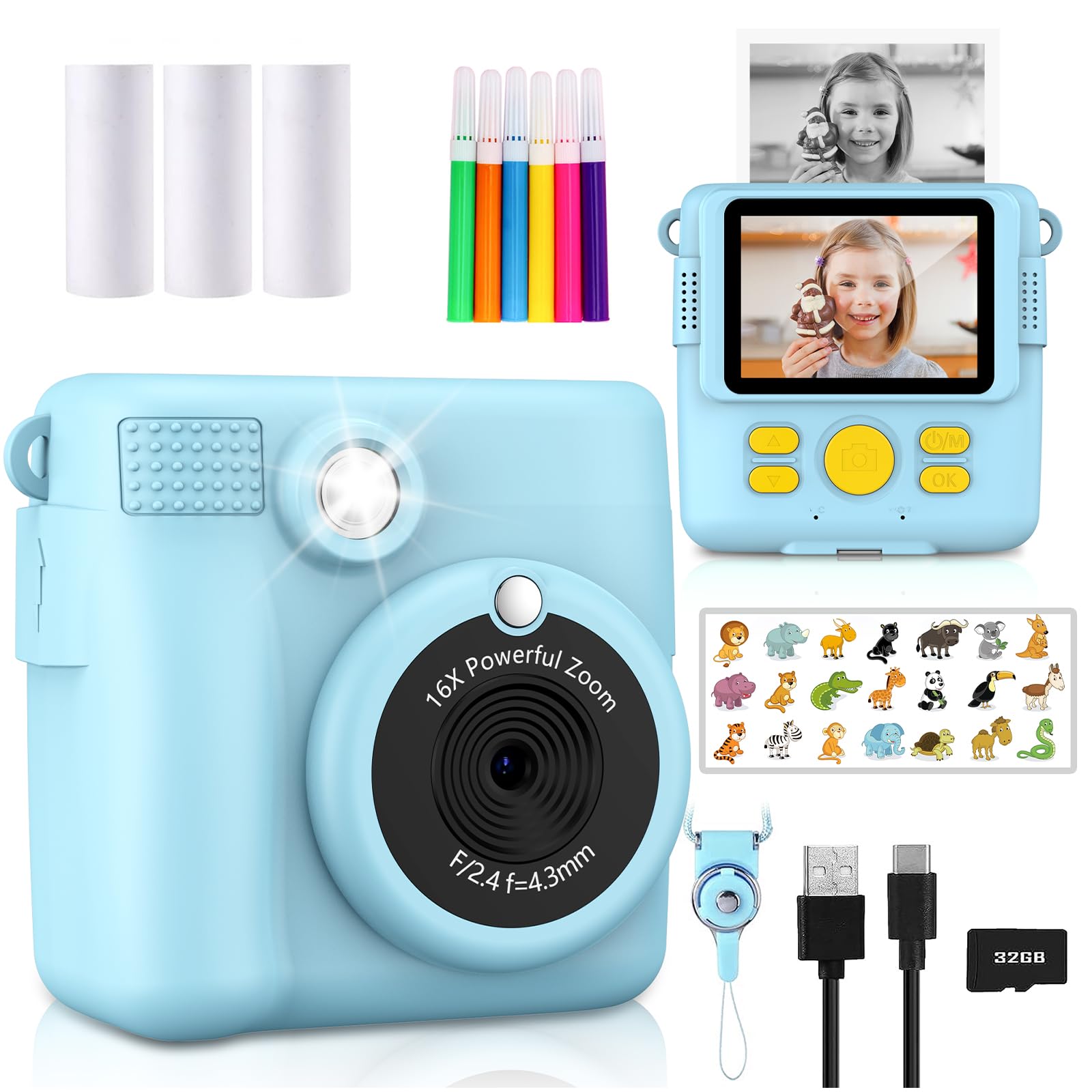 Radekly Instant Print Camera For Kids,Christmas Birthday Gifts For Age 3 12 Girls Boys,1080P Hd Digital Video Cameras For Toddle
