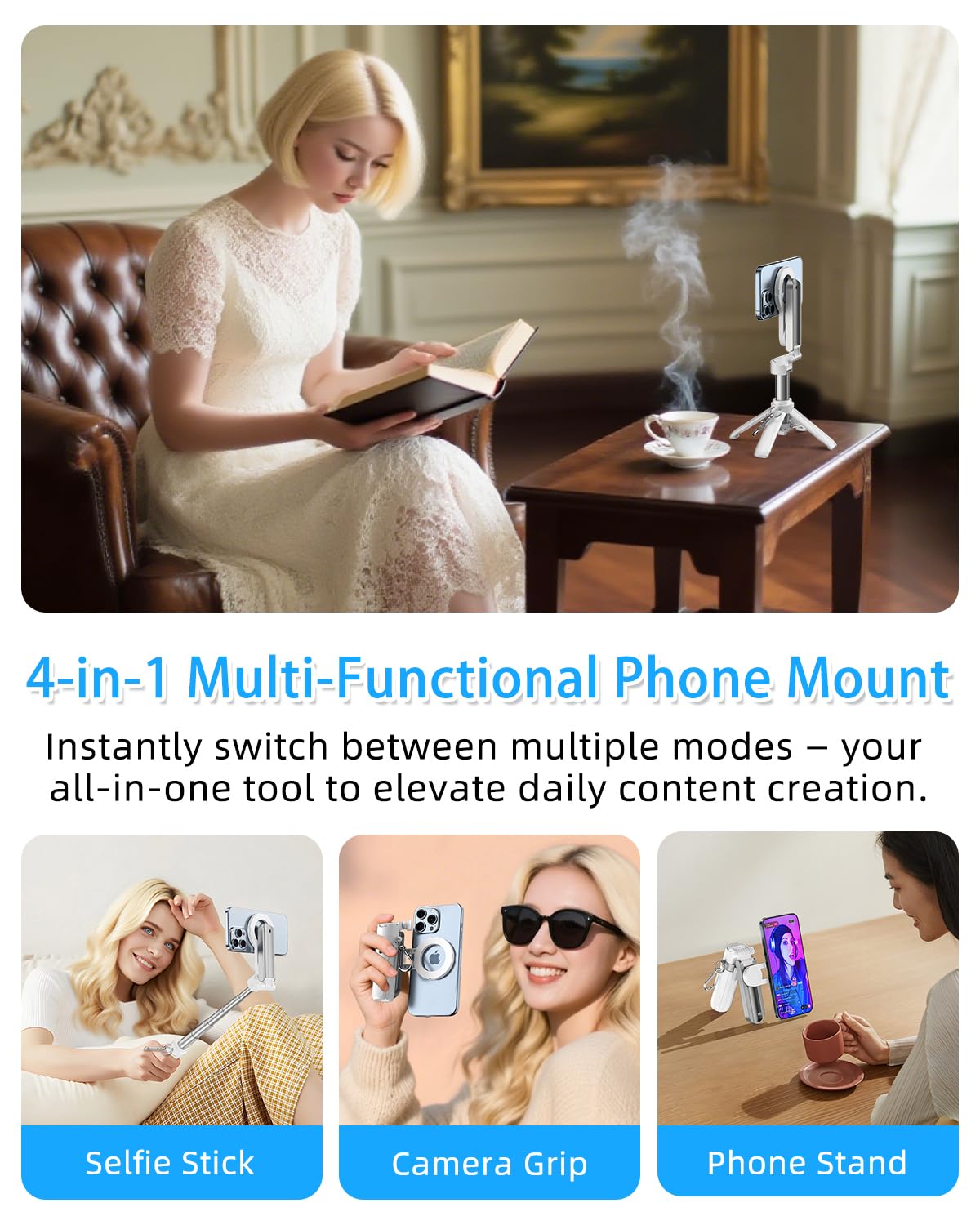 Cloudvalley Magnetic 4-In-1 Multifunctional Selfie Stick Tripod, Mini Portable Pocket Phone Stand With Detachable Remote, Compat