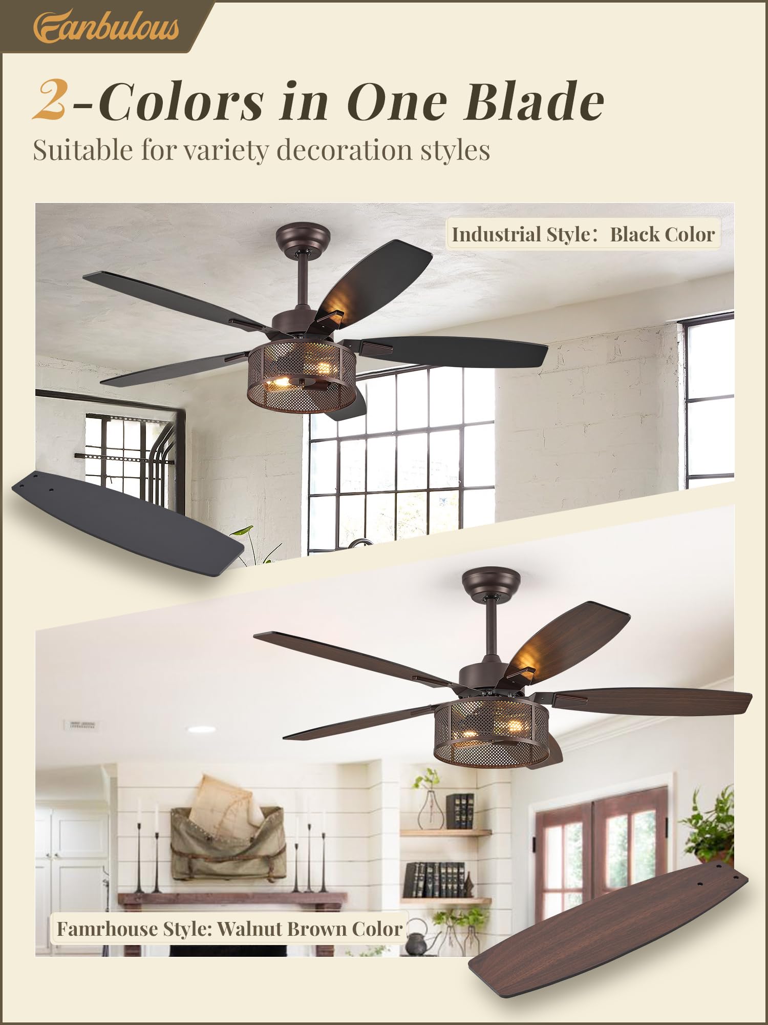 Farmhouse Oil Bronze Ceiling Fans With Lights And Remote, 52 Inch Bedroom Caged Ceiling Fans For Living Room Kitchen,6 Speed Rev