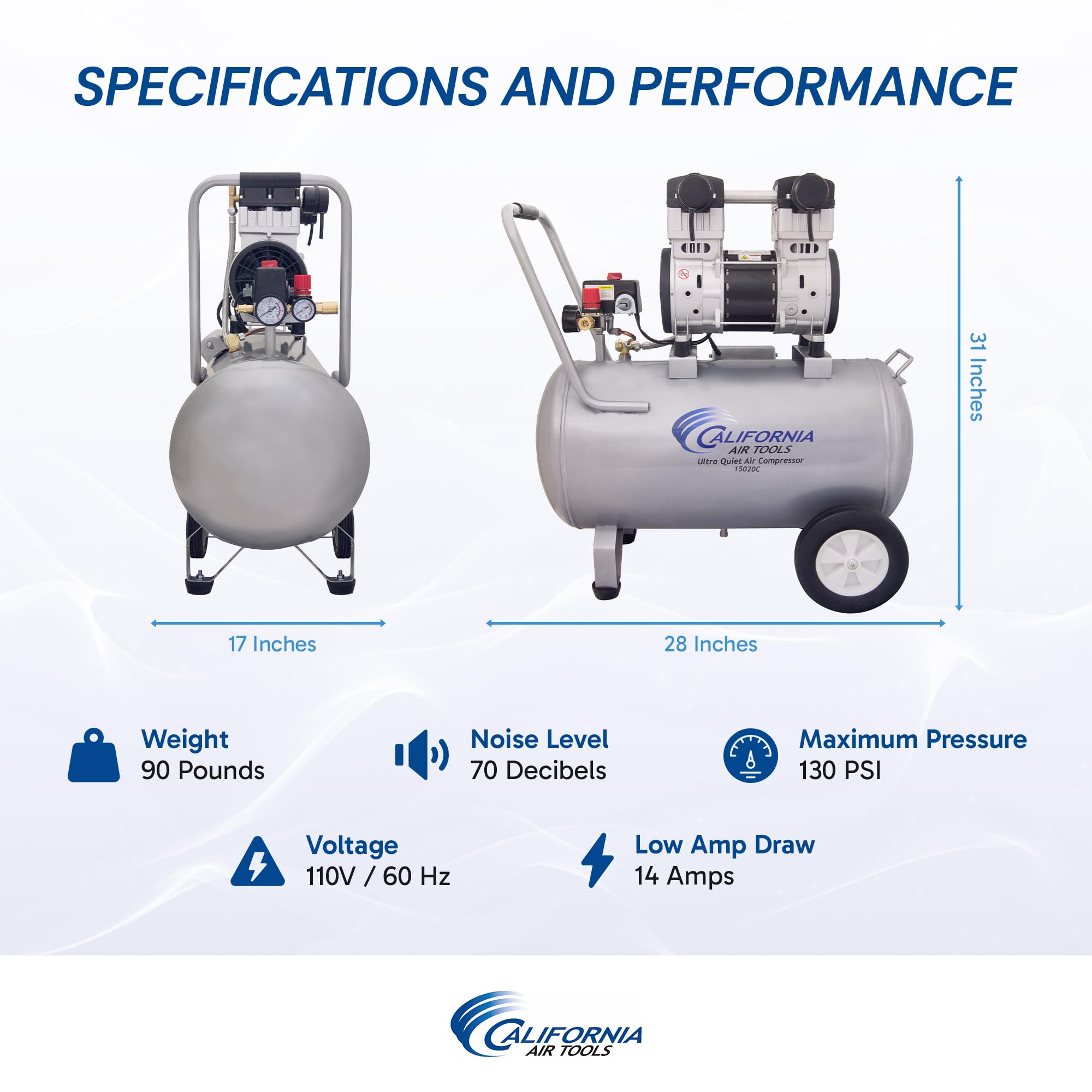 California Air Tools 15020C Ultra Quiet & Oil Free 2.0 Hp 15.0 Gallon Steel Tank Air Compressor