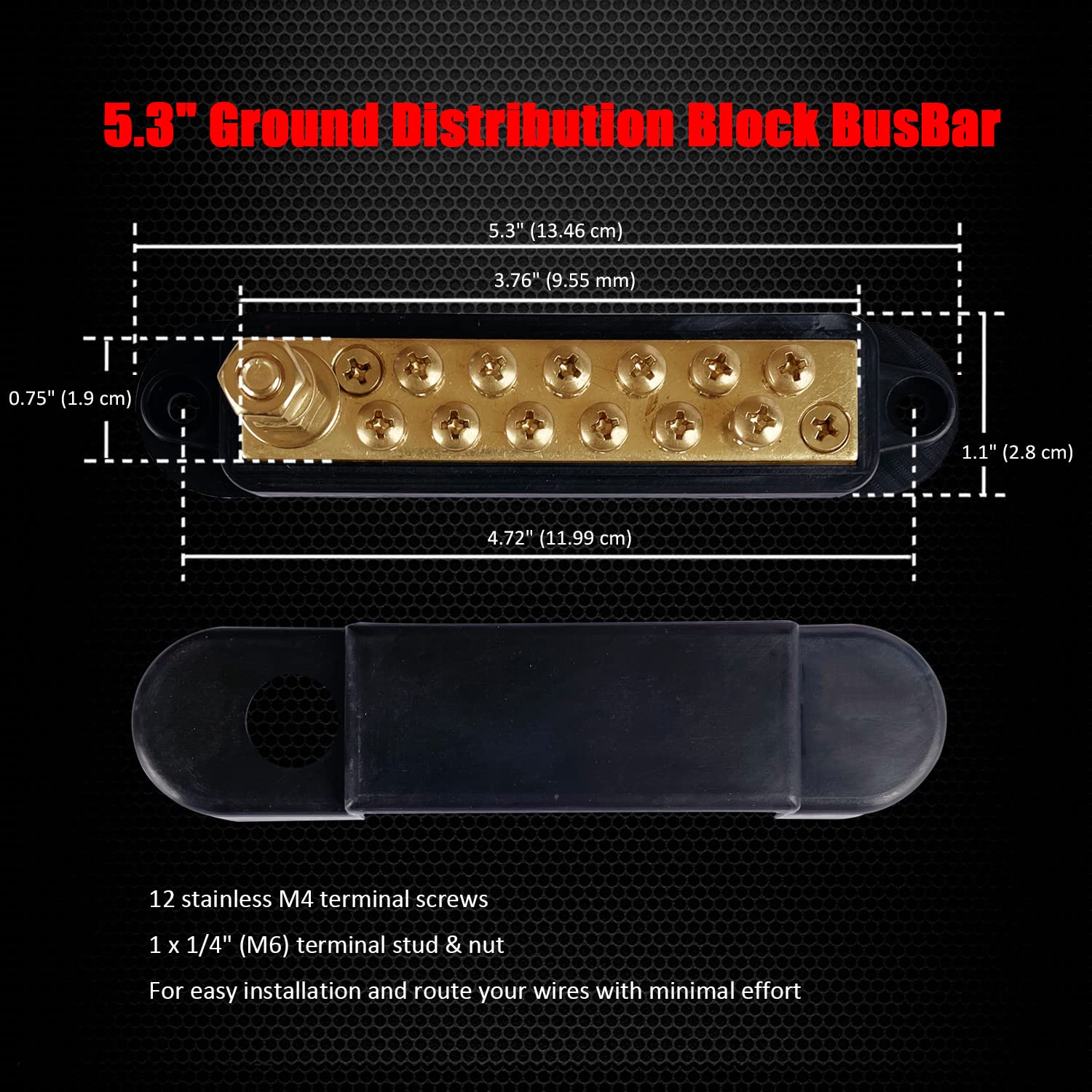 12 Terminals Bus Bar, Ampper 5.3'' Brass Ground Distribution Block Battery Busbar Junction For Car Vehicle Rv Truck Marine Boat