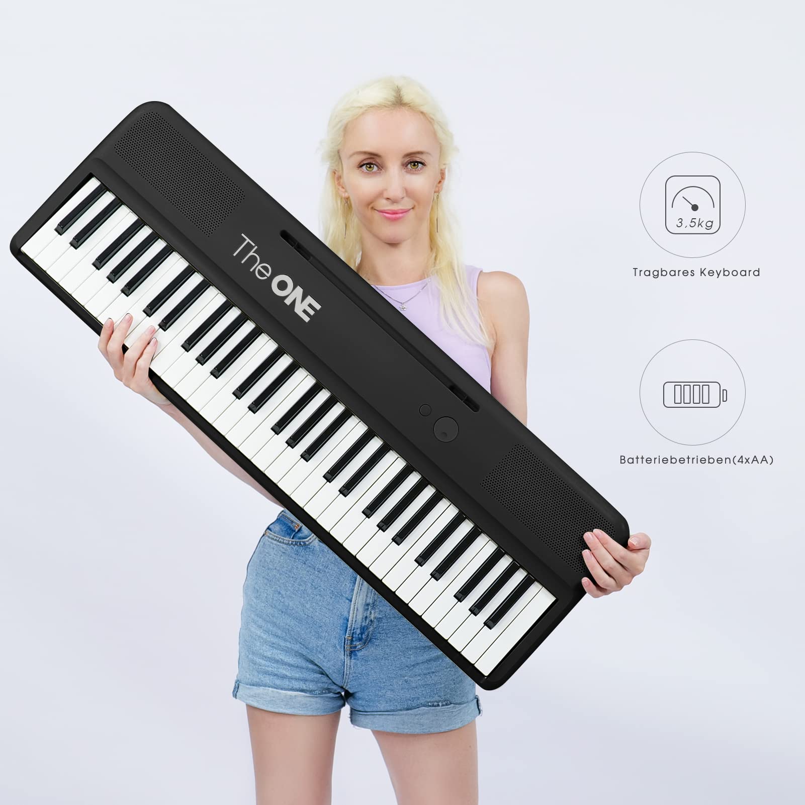 The One Smart Keyboard Color 61 Lighted Keys Piano Keyboard, Electric Piano For Beginners With 256 Tones, 64 Polyphony, Built-In