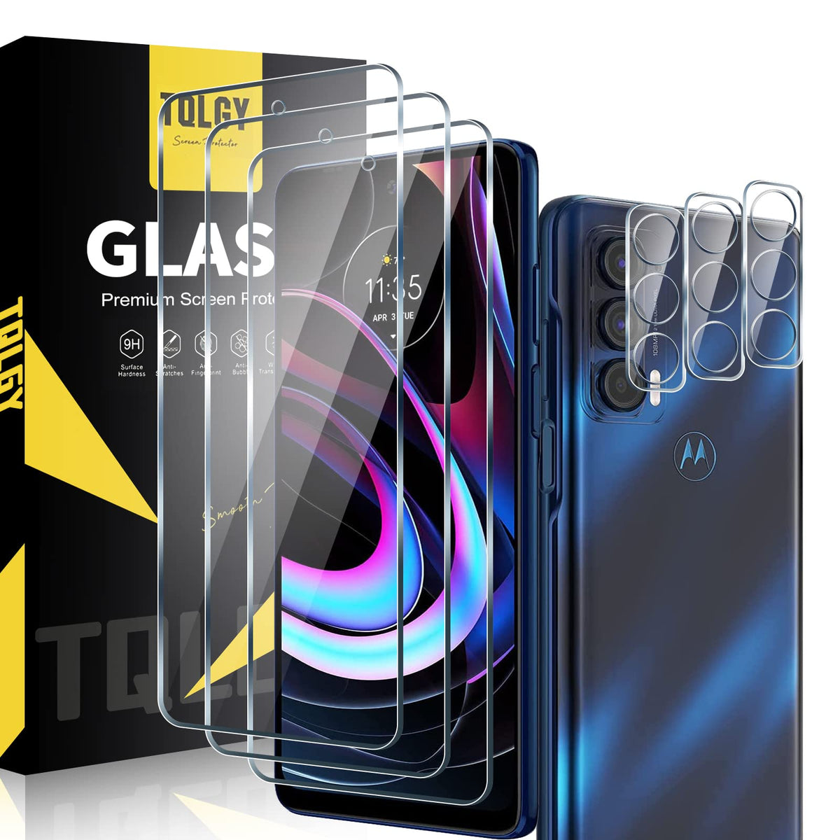 Tqlgy 3 Pack Screen Protector For Motorola Moto Edge 2021 / Moto Edge 5G Uw With 3 Pack Camera Lens Protector, Tempered Glass Fi
