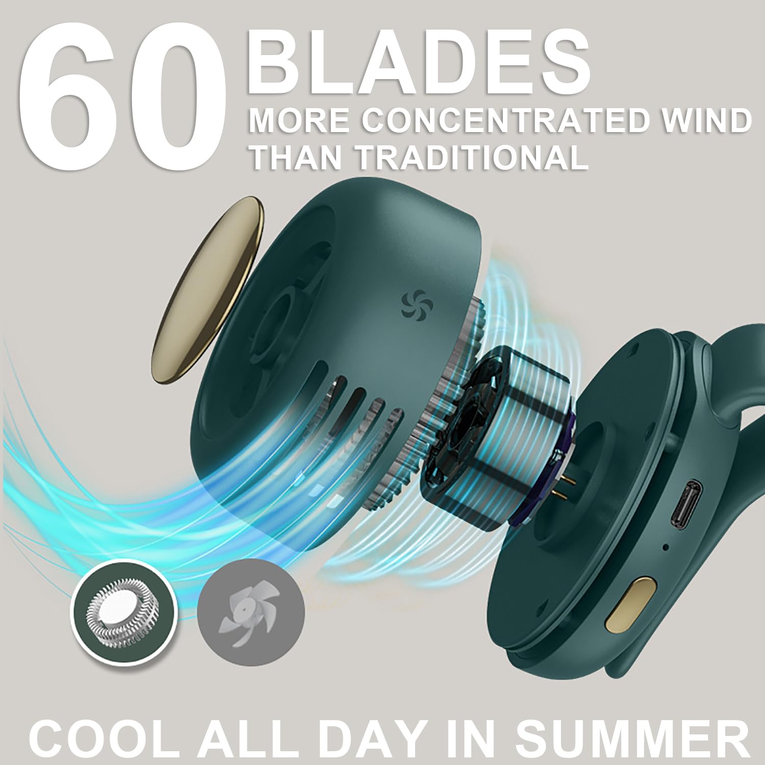 Xihongshi Portable Silent Mini Bladeless Electric Fan, 2025 New Mini Bladeless Fan Clip On, Adjustable 3-Speed Suspended Waist F