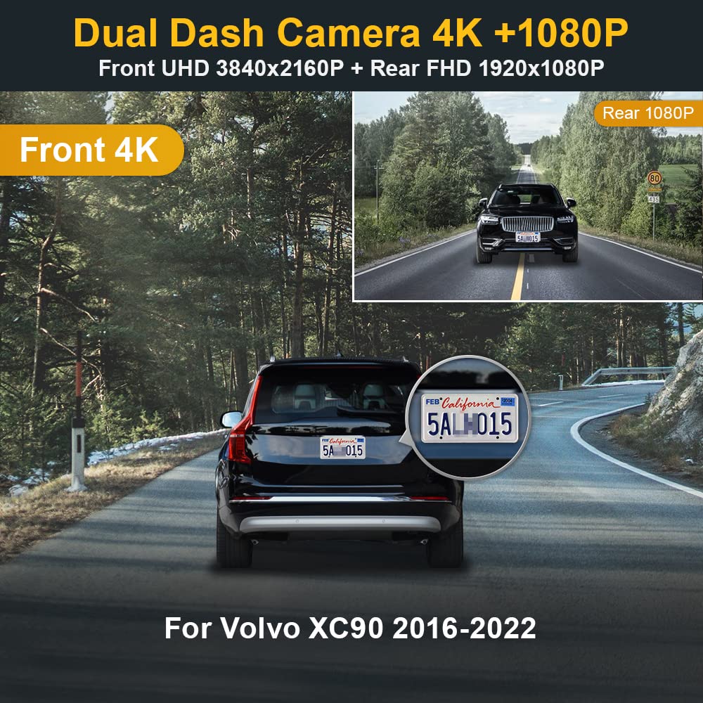 Fitcamx Front 4K+Rear 1080P Dash Cam Adapts For Volvo Xc90 2016 2022 T5 T6 T8 (Model A), Integrated Oem Look, Dual Hd Video, Loo