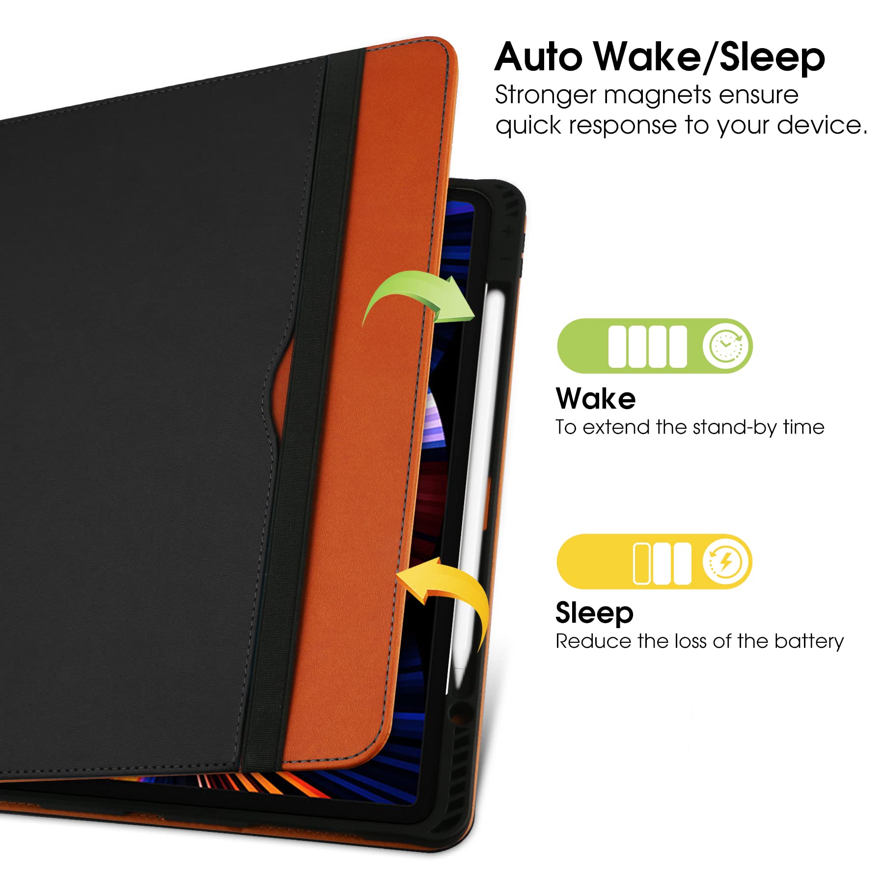 For Ipad Pro 12.9 Case 6Th/5Th/4Th/3Rd Generation Case 2022/2021/2020/2018 W/Pencil Holder, Folio Stand Cover With Multiple Angl