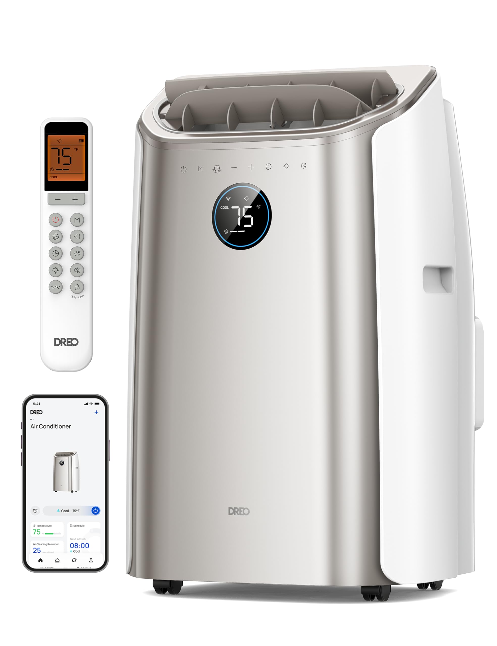 Dreo Portable Air Conditioners, 14,000 Btu Air Conditioner For Bedroom With Drainage Free Cooling, 46Db Quiet, App/Voice/Remote,