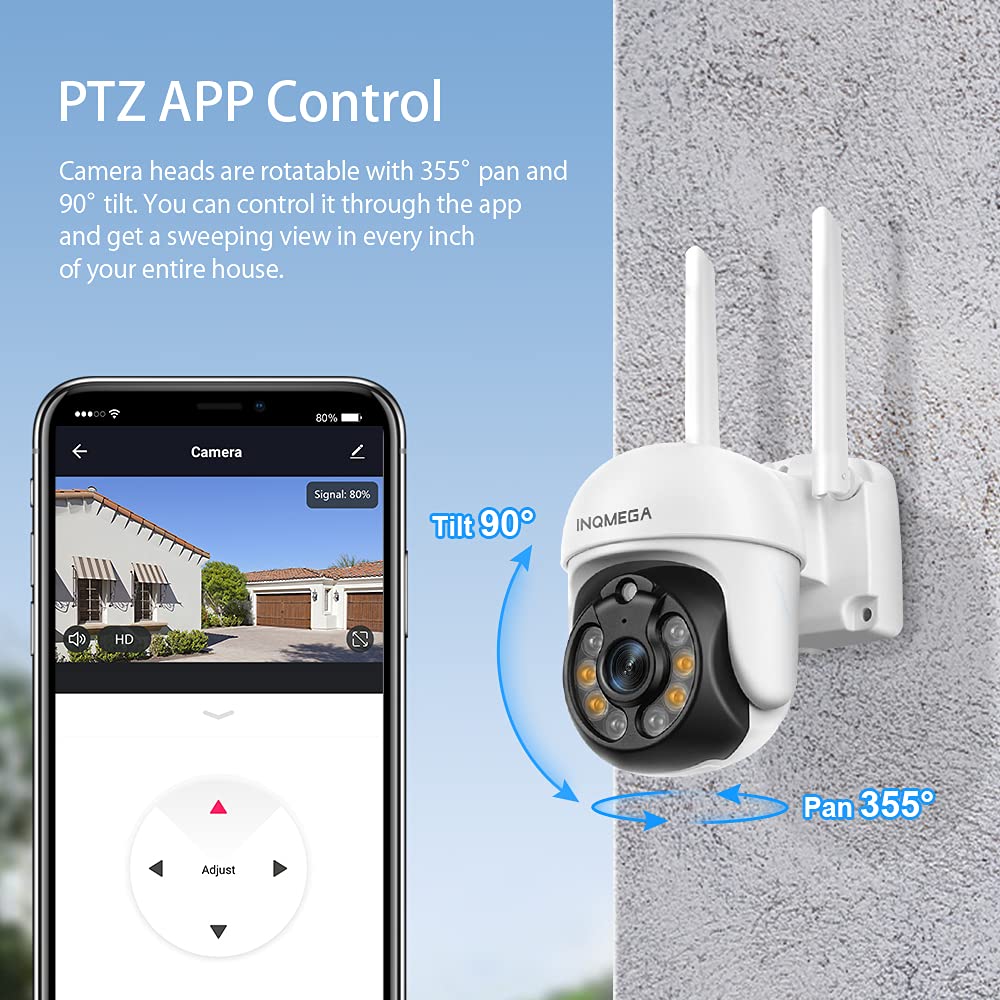Inqmega Tuya Ptz Camera Outdoor, 3Mp Security Home Surveillance Camera With 2.4G Wifi, Waterproof Ip Wireless Camera, Color Nigh