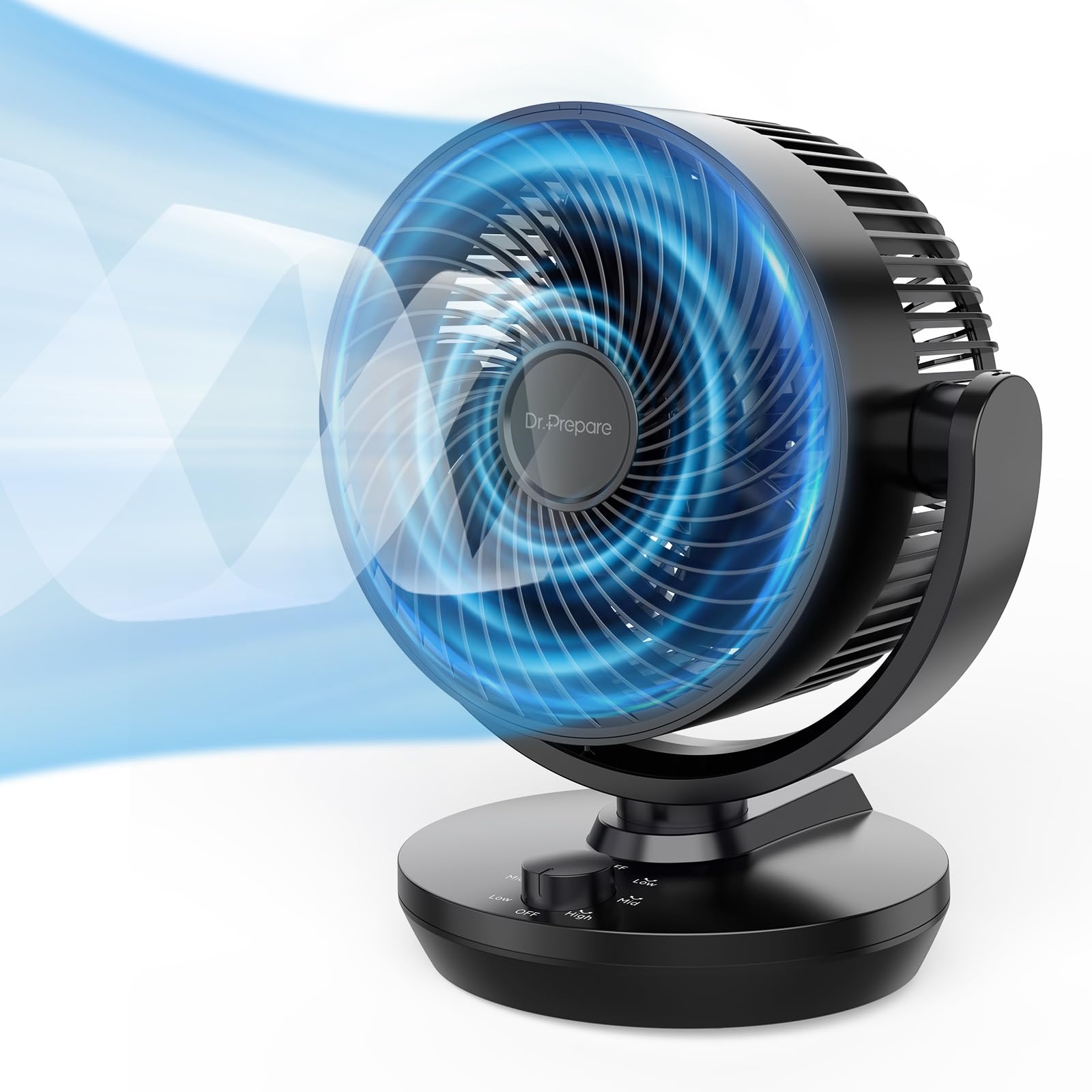 DR.PREPARE Oscillating Air Circulator Fan for Bedroom, 11.3    Height Powerful Table Fan, 70 Auto-Oscillating, 100 Adjustable Ti