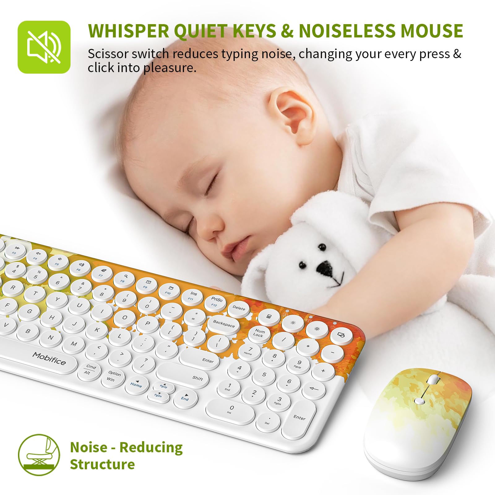 Mobifice 2.4Ghz Usb Wireless Keyboard And Mouse Ultra Thin Cordless Compact Sized Silent Retro Computer Keyboard Mouse Combo For