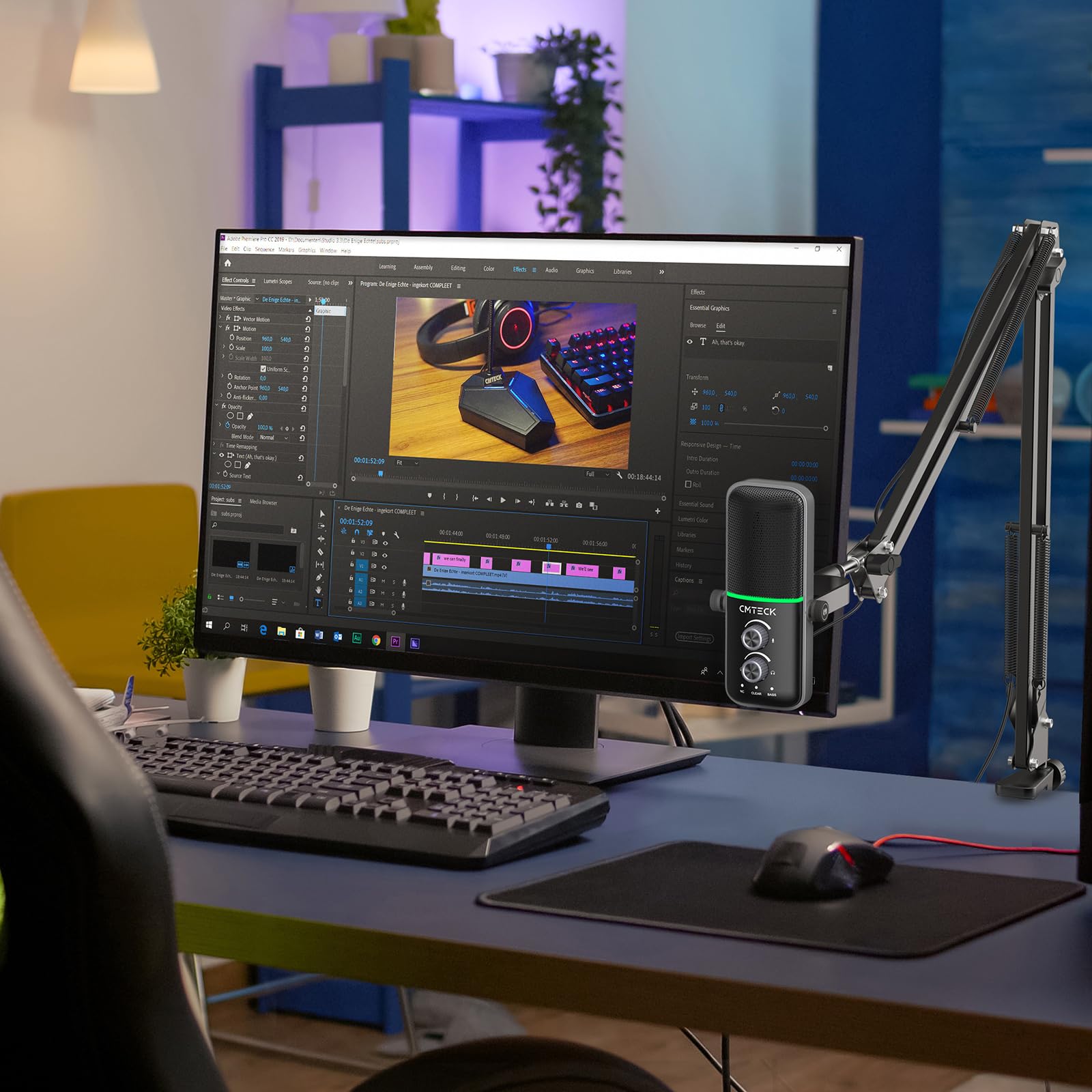 Cmteck Usb Microphone With Mic Stand, Gaming Microphone Set, Click To Mute Sensor, Omnidirectional & Cardioid Polar Pattern, Thr