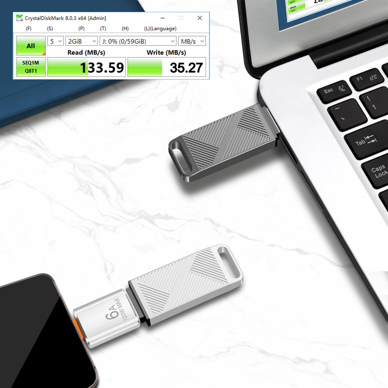 Eastbull 128Gb Exfat32 Usb 3.0 Flash Drive With A Usb C Adapter, Fast Speed Thumb Drive Metal Pen Drive 128 G Memory Stick For Storage And Backup (Silver, With Usb C 3.0 Adapter)