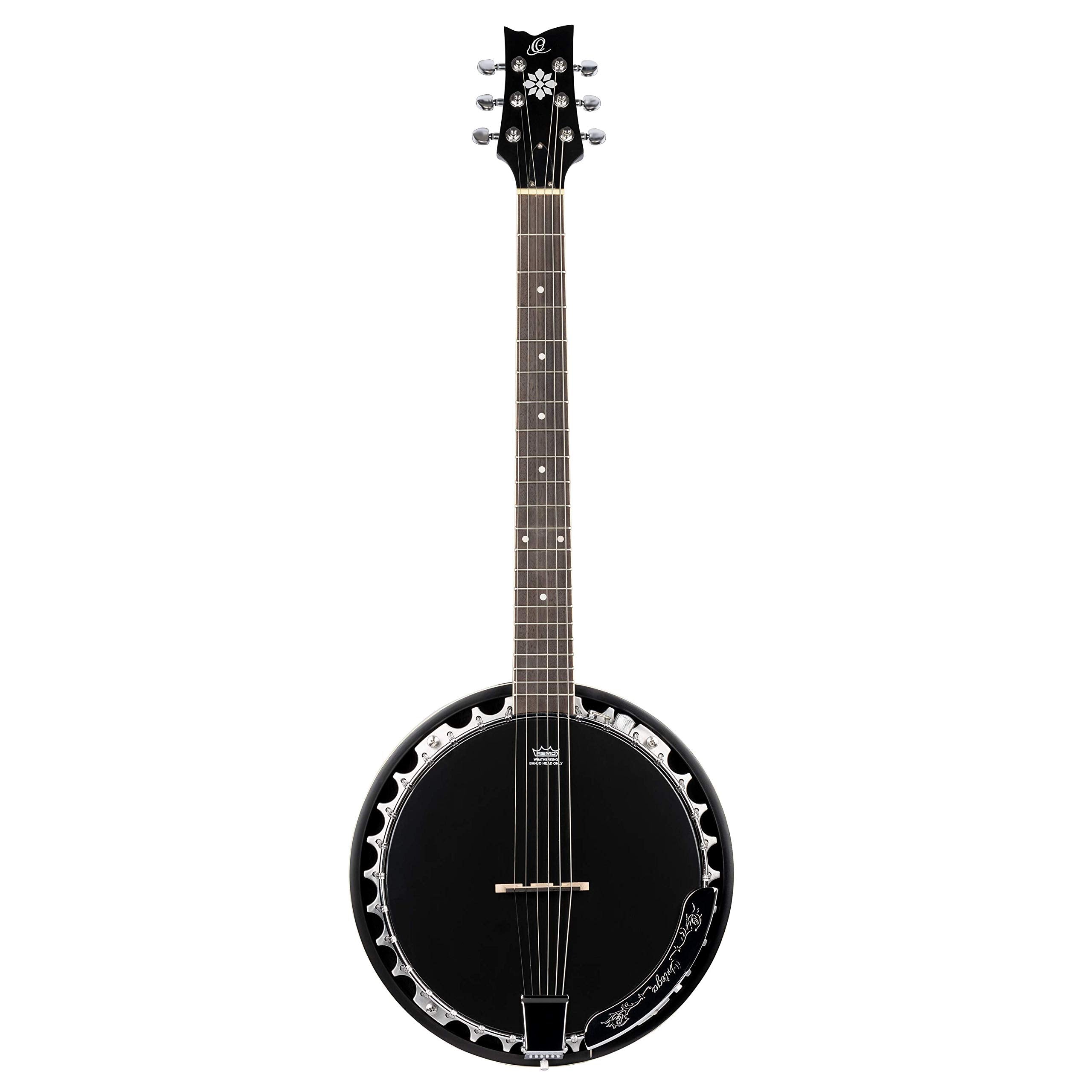 Ortega Guitars Raven Series Left-Handed 6-String Acoustic-Electric Banjo w/Bag, (OBJE356-SBK-L)