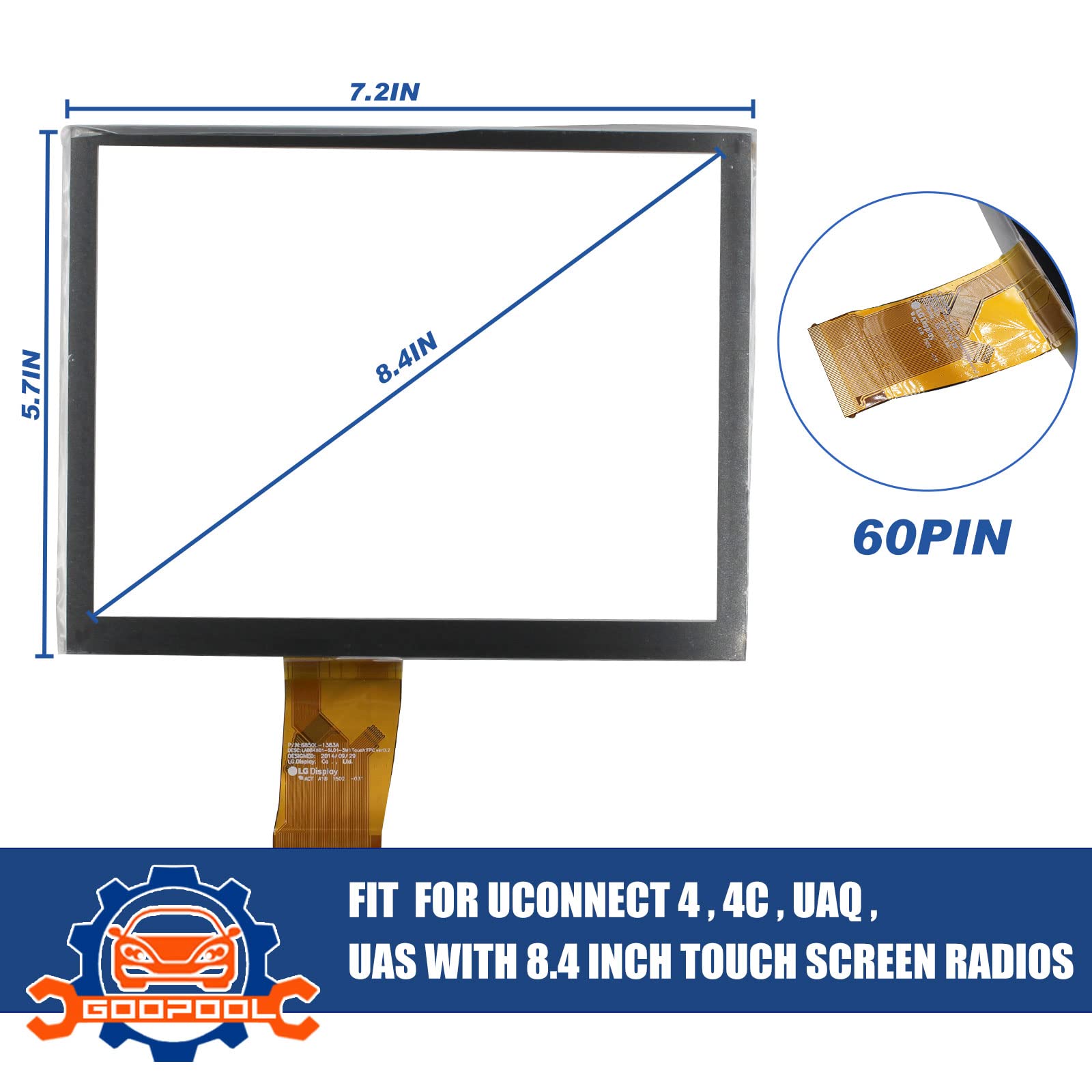 8.4'' Uconnect Touch Screen Digitizer Replacement For Radio Navigation Fit For 2017 2021 Ram 1500 2500 3500/Jeep Grand Cherokee