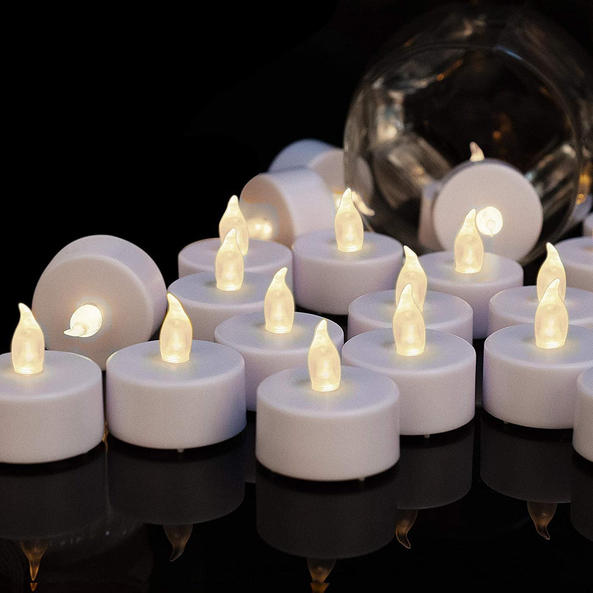 Boakboary Tea Lights Flameless Battery Operated Candles-Led Flickering Votive Candle Long Lasting 200 Hours,24 Pack Realistic An