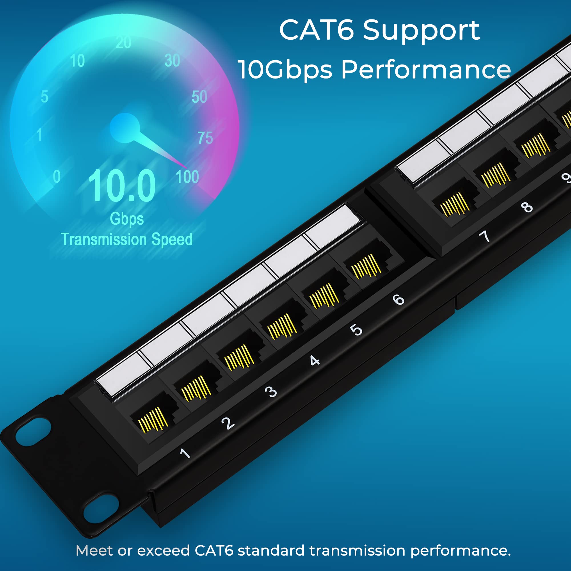 Rapink Patch Panel 24 Port Cat6 10G Support, Network Patch Panel Utp 19 Inch, Wallmount Or Rackmount 1U Ethernet Patch Panel Punch Down Block For Cat6, Cat5E, Cat5 Cabling