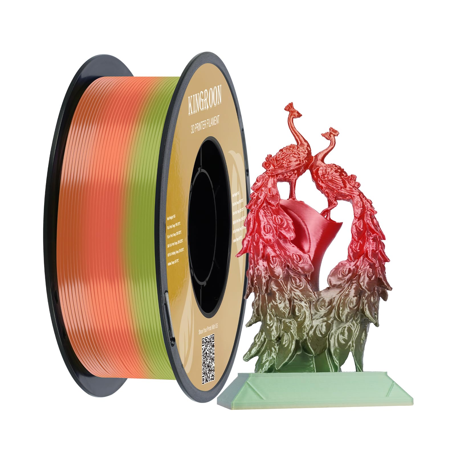 Kingroon Silk PLA Filament 1.75mm Rainbow Filament Color Changing 3D Printer Filament 1kg Spool, High Precision 0.03mm, Smooth S