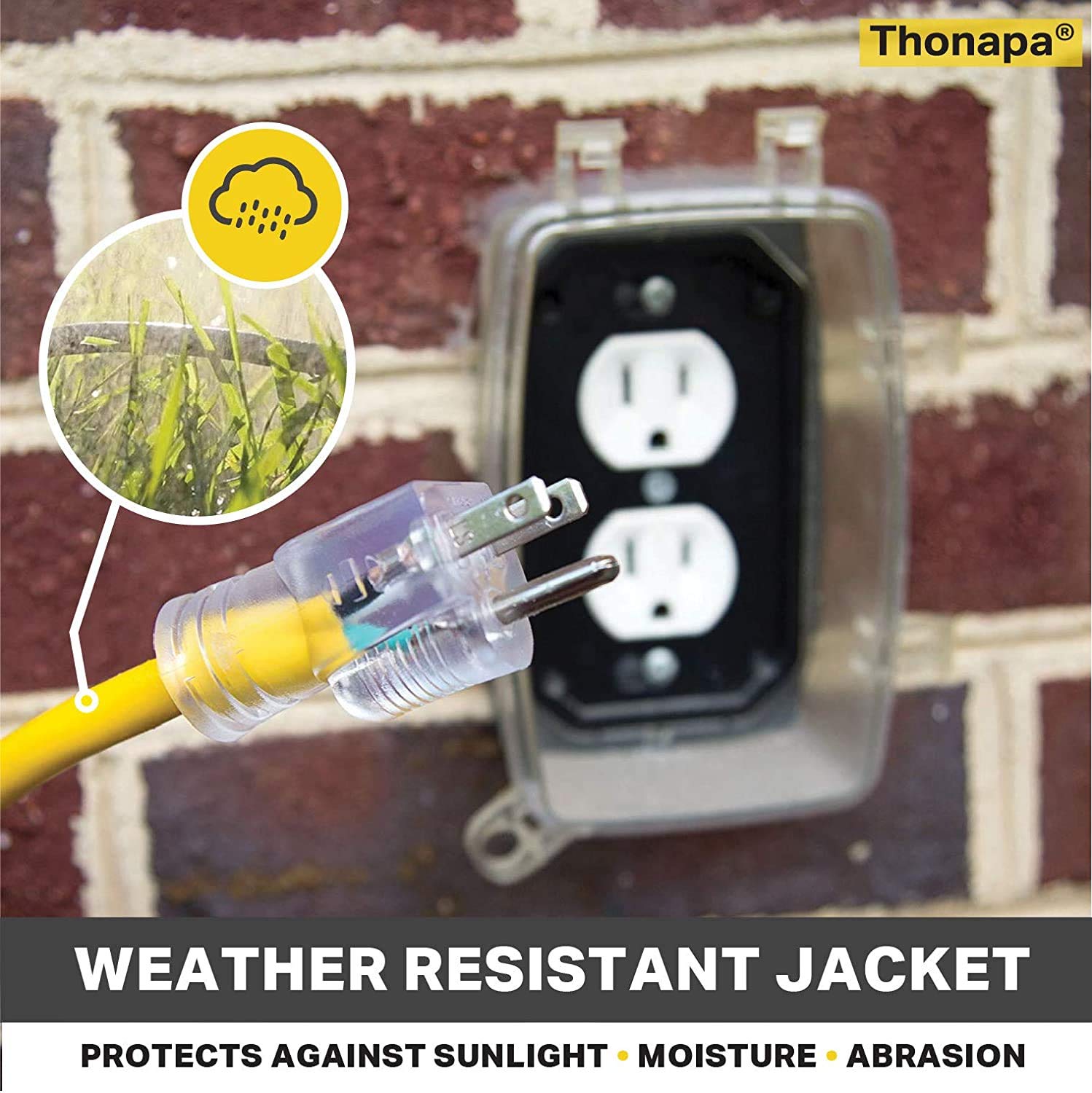 Thonapa 2 Pack Lighted Outdoor Extension Cord 10 Ft   12 Gauge 15 Amp Heavy Duty Power Extension Cords   Sjtw   Great For Major