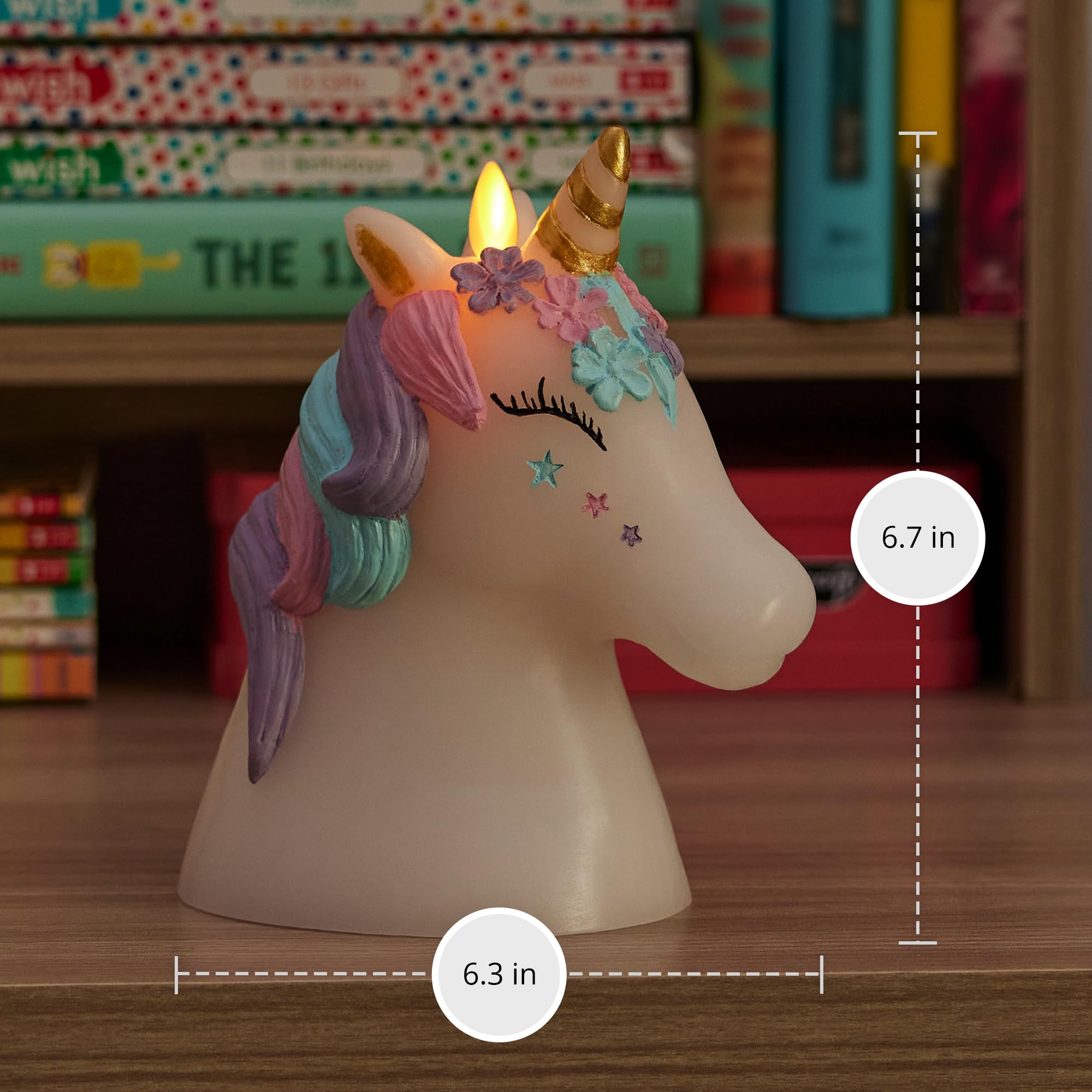 Luminara Flameless Candle Unicorn Figural Color Changing Moving Flame Led Candle Real Unscented Wax With 18 Button Remote Contro