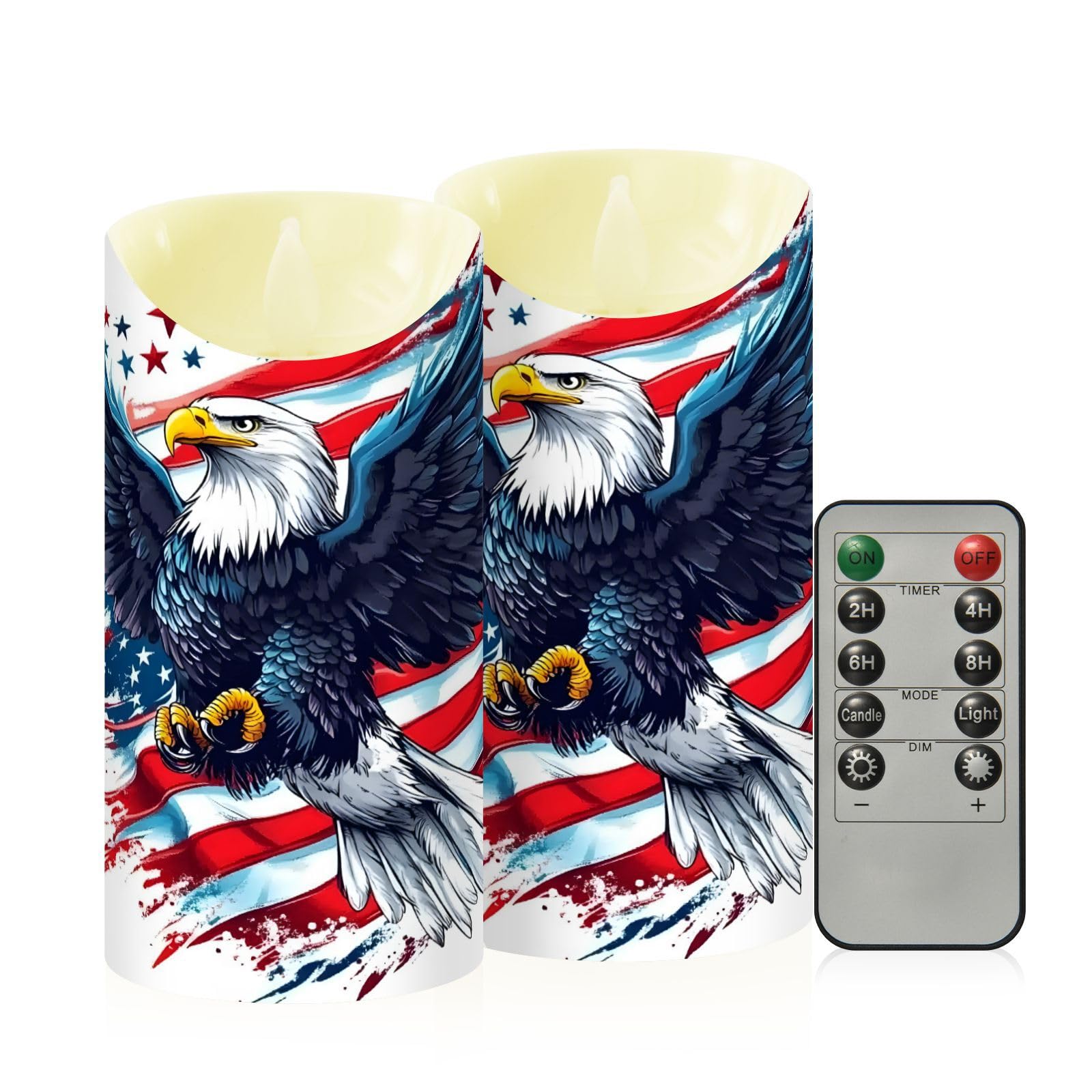 ALAZA Patriotic Eagle American Flag Flameless Candles with Remote Timer,LED Flickering Battery Operated Electric Pillar Tea Ligh