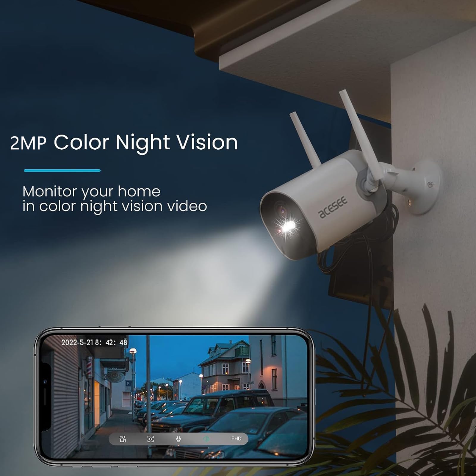 Acesee Wireless Security Camera   Battery Powered Camera Outdoor 2.4Ghz Wifi With 1080P Night Vision Spotlight Ai Motion Detecti