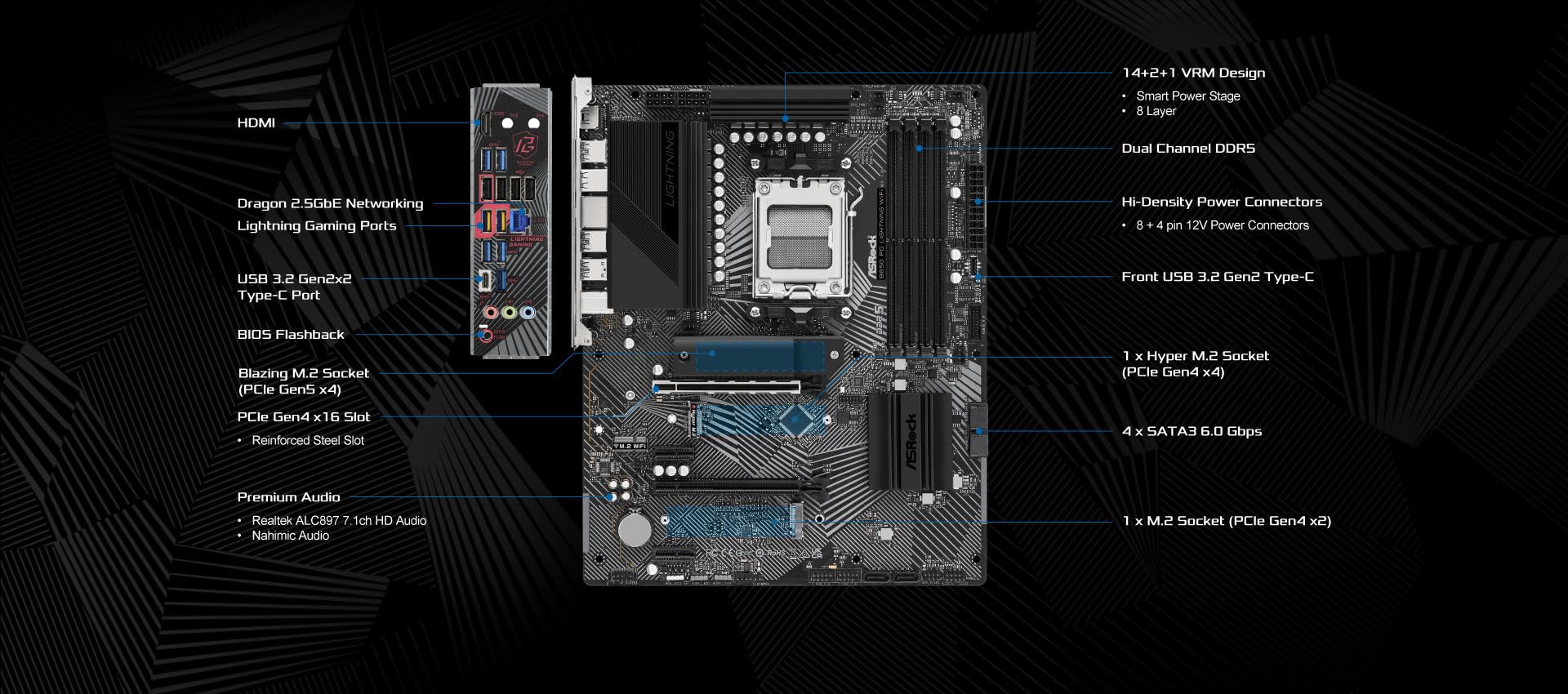 Asrock B650 Pg Lightning Amd Ryzen 7000 Series Processors Motherboard