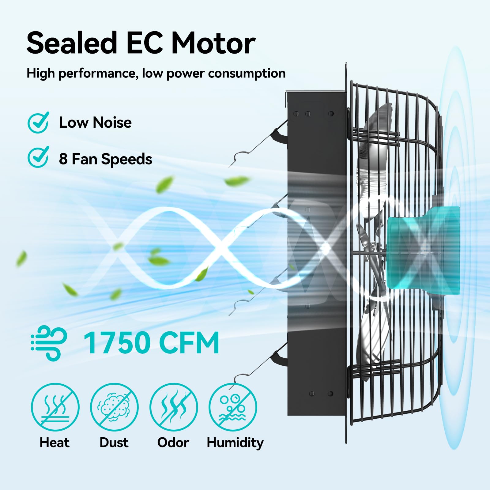 Addlon 14 Inch Shutter Exhaust Fan Wall Mounted With Ec Motors And Remote Control, Timer, 8 Speeds, 1750Cfm, Low Noise, Easy To