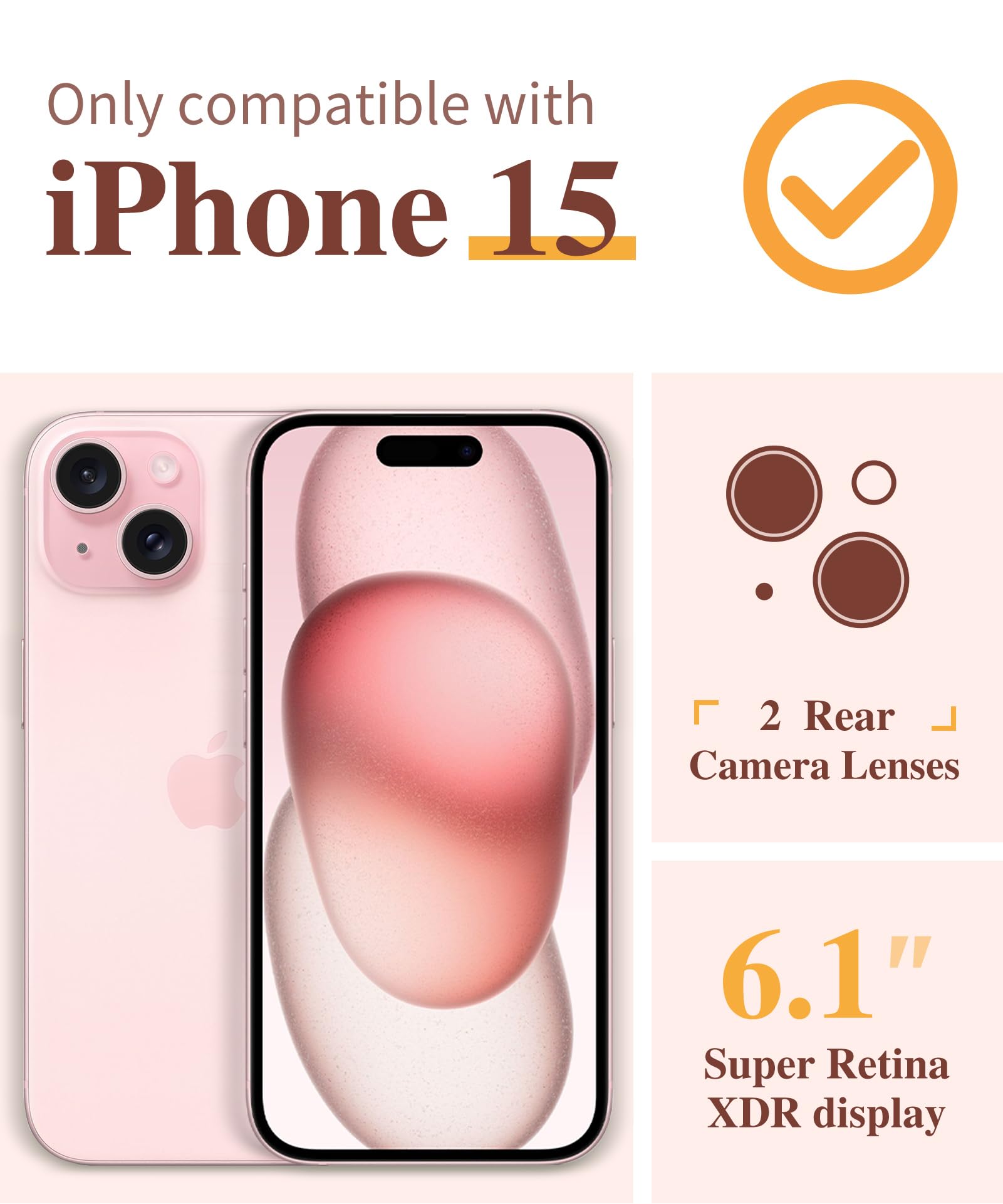 Gviewin For Iphone 15 Case, [5 In 1] With 2X Screen Protector & 2X Camera Lens Protector, Clear Soft Shockproof Slim Fit Floral