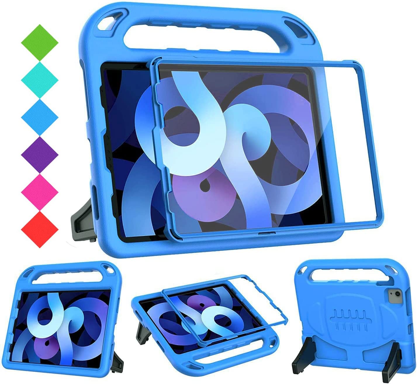 BMOUO Kids Case for iPad Air 5th Generation 2022/iPad Air 4th Generation 2020/Pro 11, Built in Screen Protector, Shockproof Handle Stand Case for iPad Air 5th/4th Gen 10.9”, Blue -Like New
