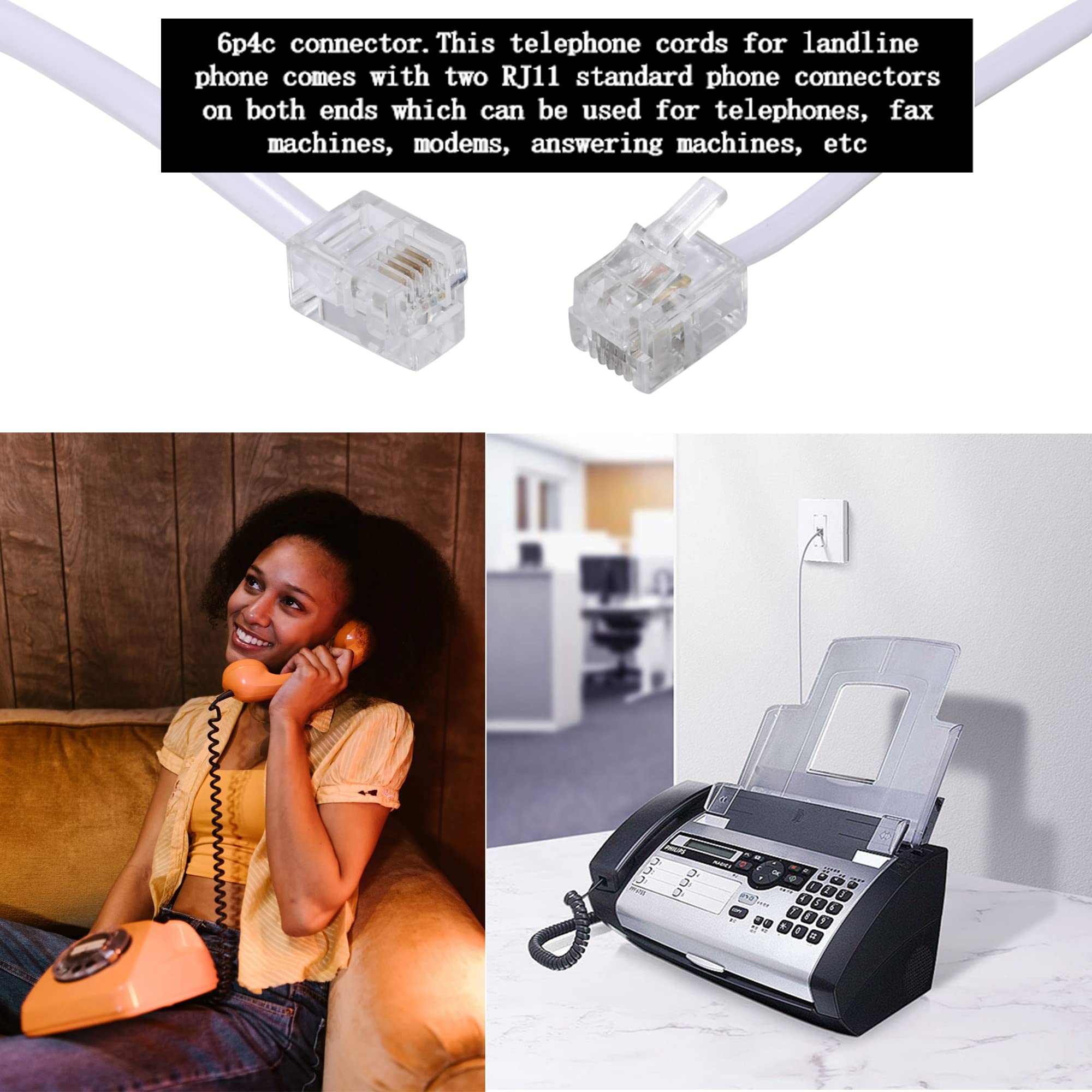 Ubramac 100Feet Long Telephone Extension Cord Phone Cable Line Wire, With Standard Rj11 Plug And 1 In Line Couplers And 35Cable