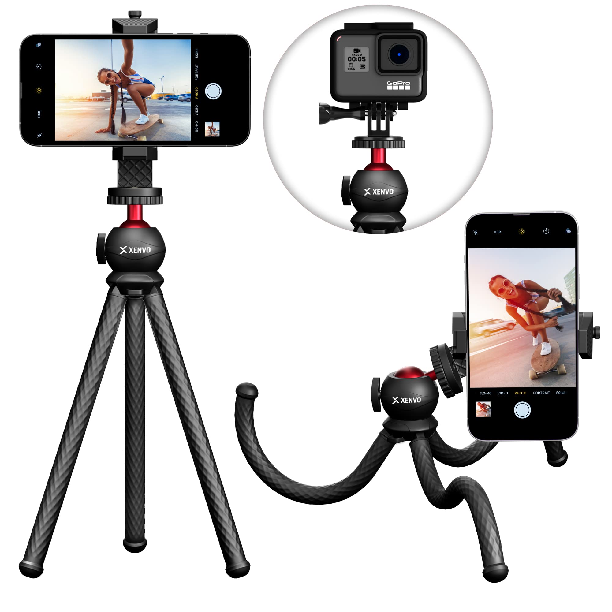 Xenvo Squidgrip Flexible Cell Phone Tripod And Portable Action Camera Holder   Compatible With Iphone, Gopro, Android, Samsung, Google Pixel And All Mobile Phones
