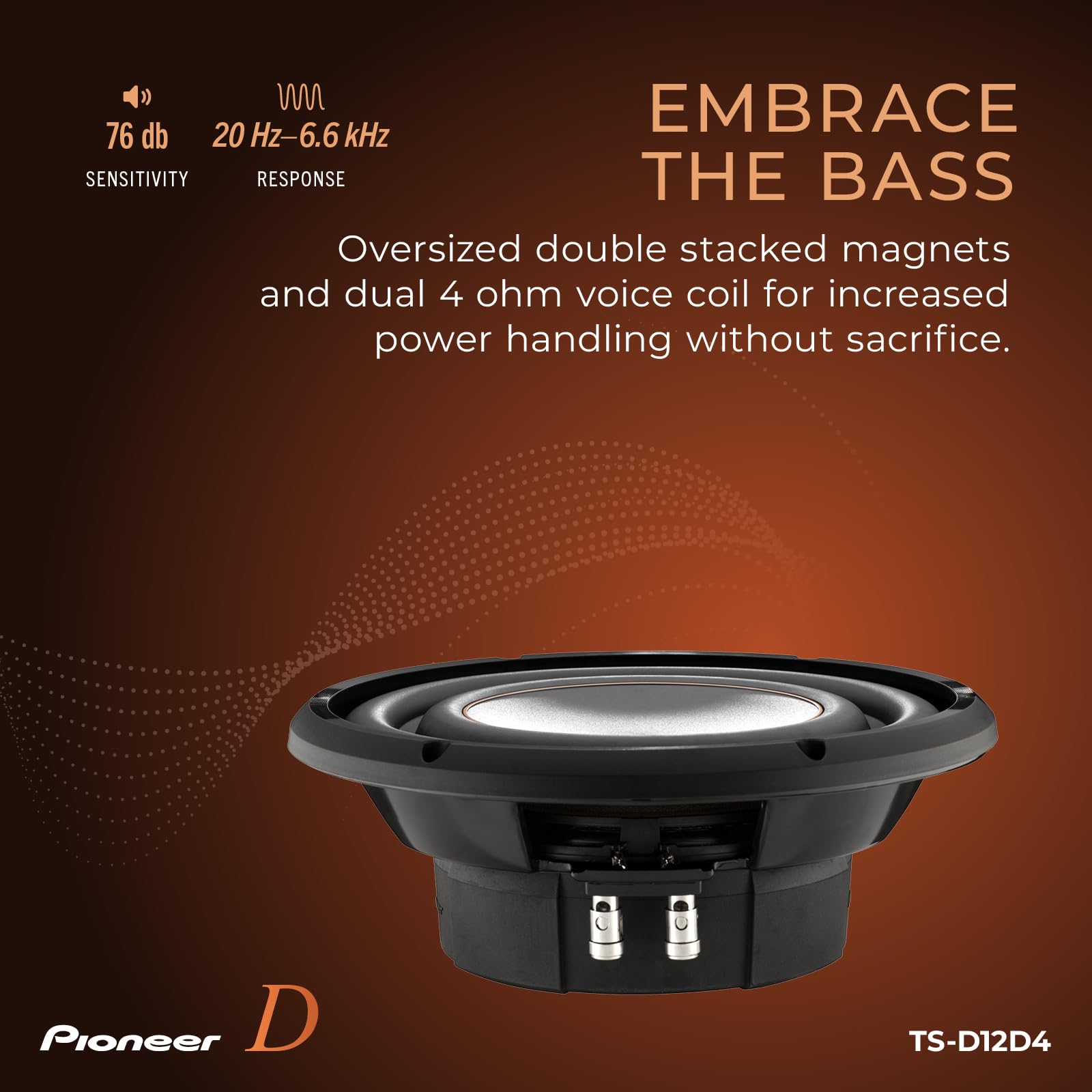 Pioneer Car Tsd12D4 D Series 12 Inch 2000 Watt Max Power, Dual 4 Ohm Voice Coil, Aramid Fiber Impp Cone, Rubber Surround   Compo