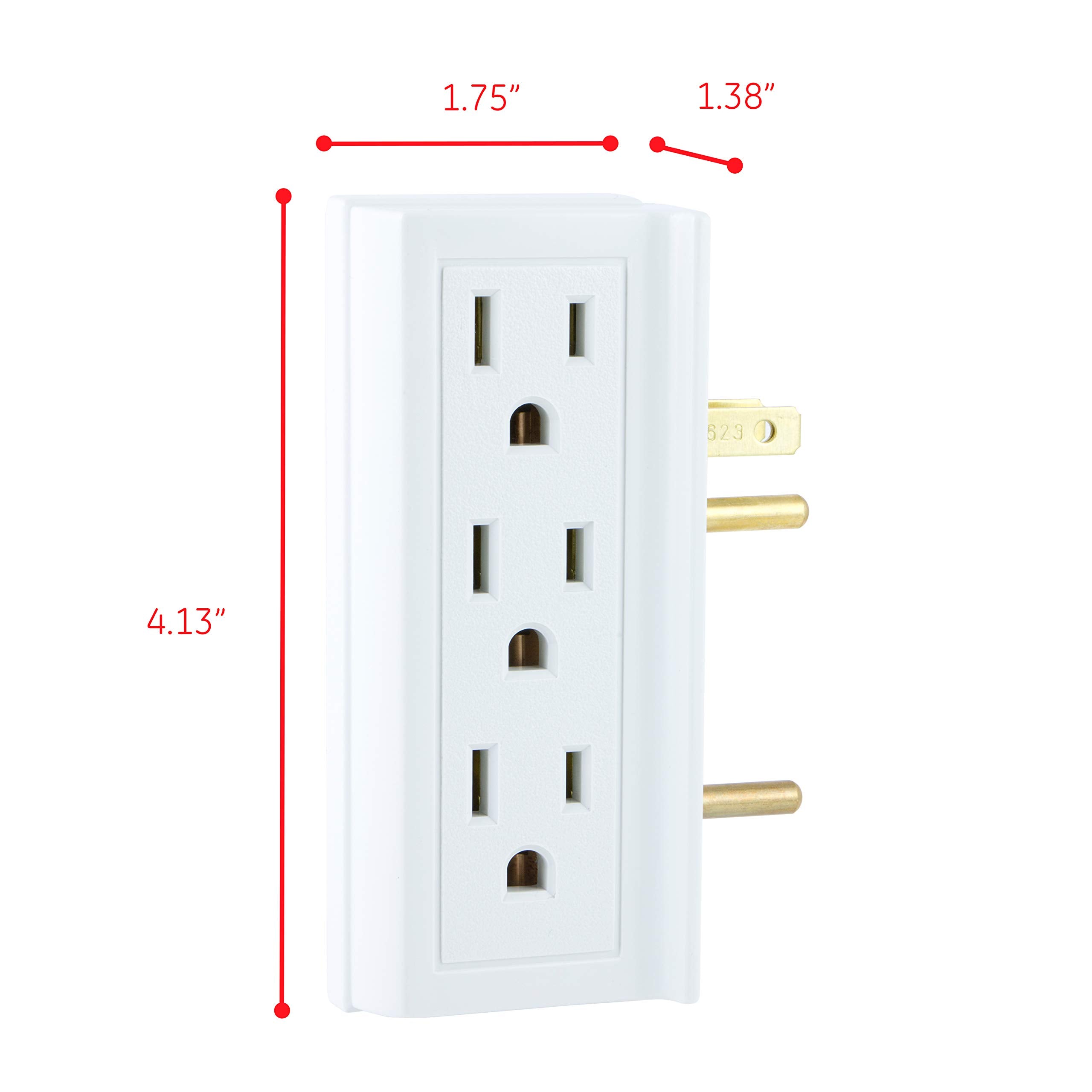 Ge 6 Outlet Extender, 3 Pack, Side Access Wall Tap, 3 Prong, Multiple Plug, Vertical Power Splitter, Cruise Essentials, Use For