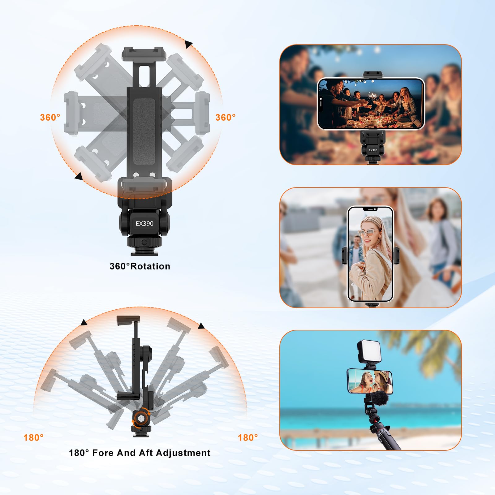 Metal Phone Tripod Mount - Holder Stand With 3 Cold Shoes & Arca Port, Universal Smartphone Mount Adapter, 360 Rotates Adjustabl