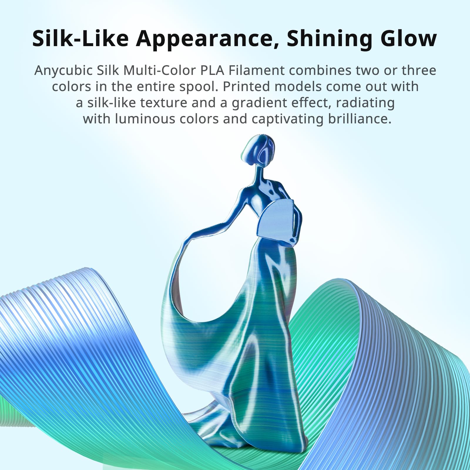 Anycubic Silk Tri Color Pla Filament, 3 In 1 Chrome Coextrusion Color Change 3D Printer Filament 1.75Mm Dimensional Accuracy +/