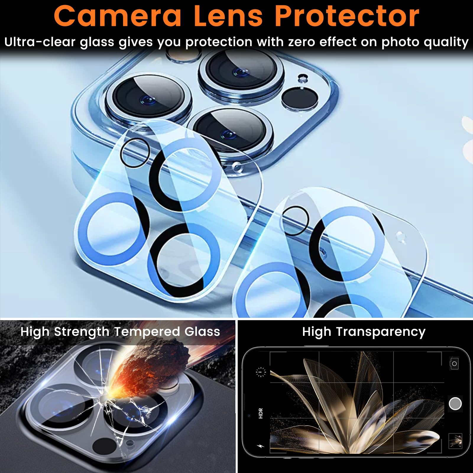 Lesakit 3+3 Pack Privacy Screen Protector For Iphone 14 Pro 6.1 Inch With 3 Pack Camera Lens Protector, Anti Spy Tempered Glass