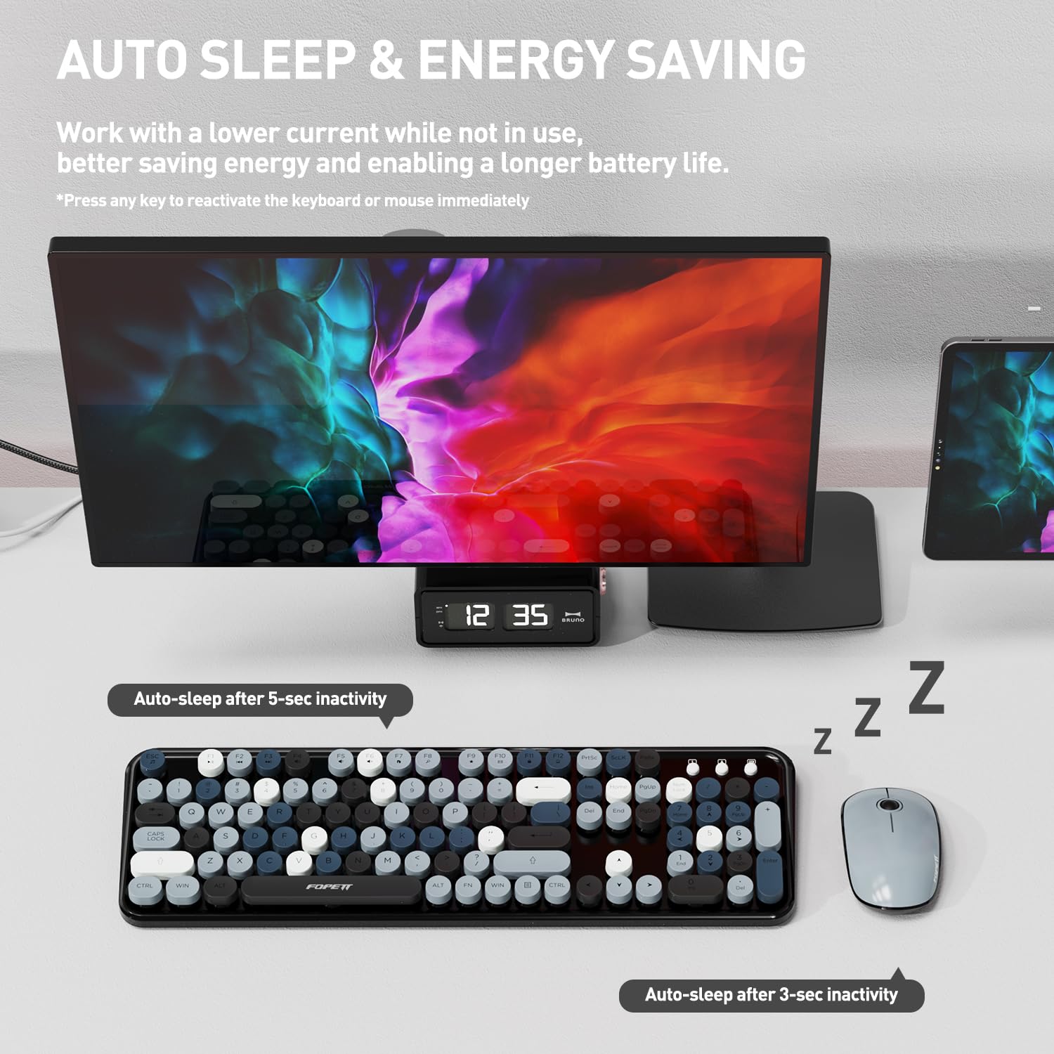 Keyboard And Mouse Wireless,Cute Retro Wireless Keyboard Mouse Combo With Round Key,2.4Ghz Dropout Free Connection,Typewriter Wi