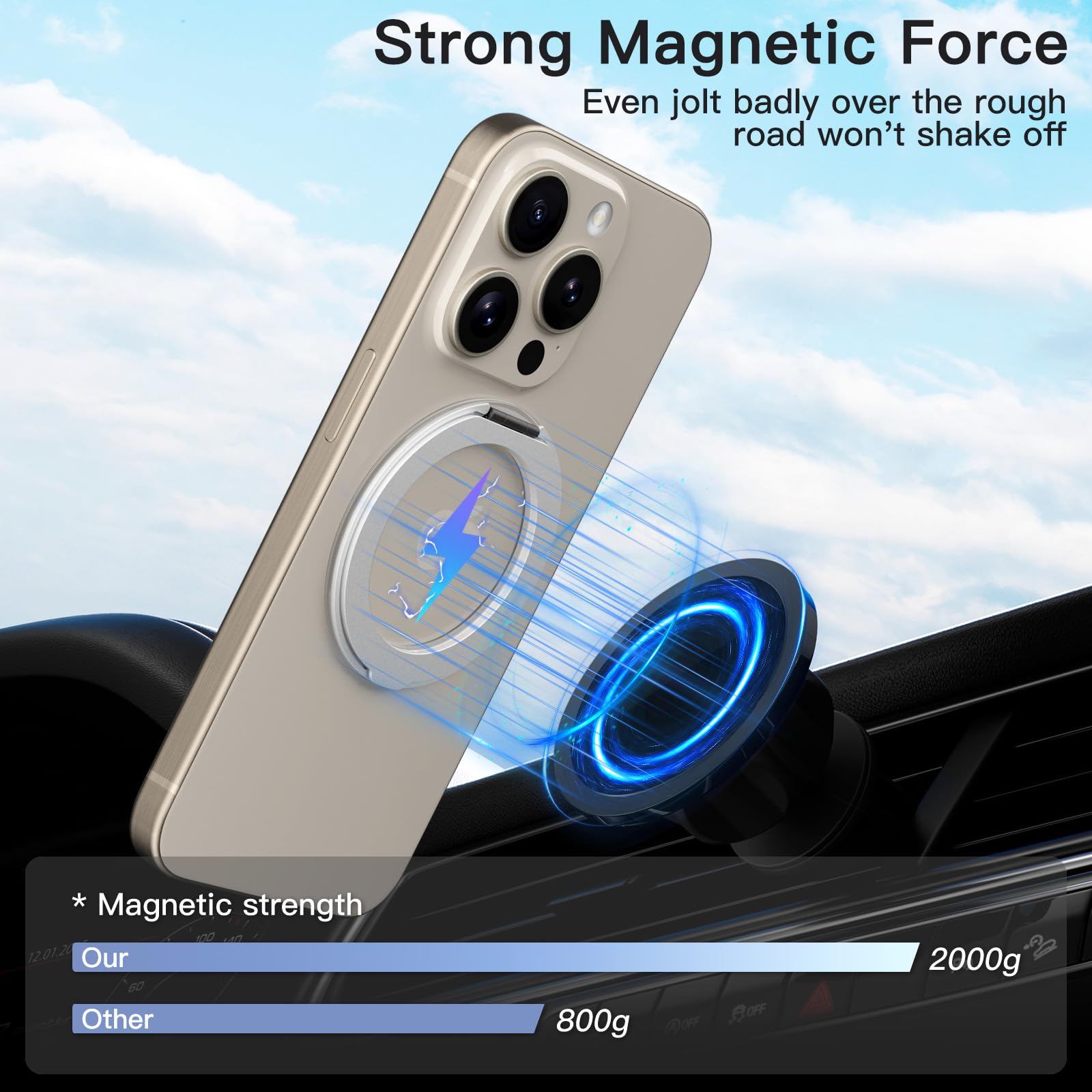 Coolqo Upgraded Magnetic Phone Ring Holder Stand, Super Magnet Cell Phone Grip Finger Kickstand Compatible With Magsafe Mag Safe