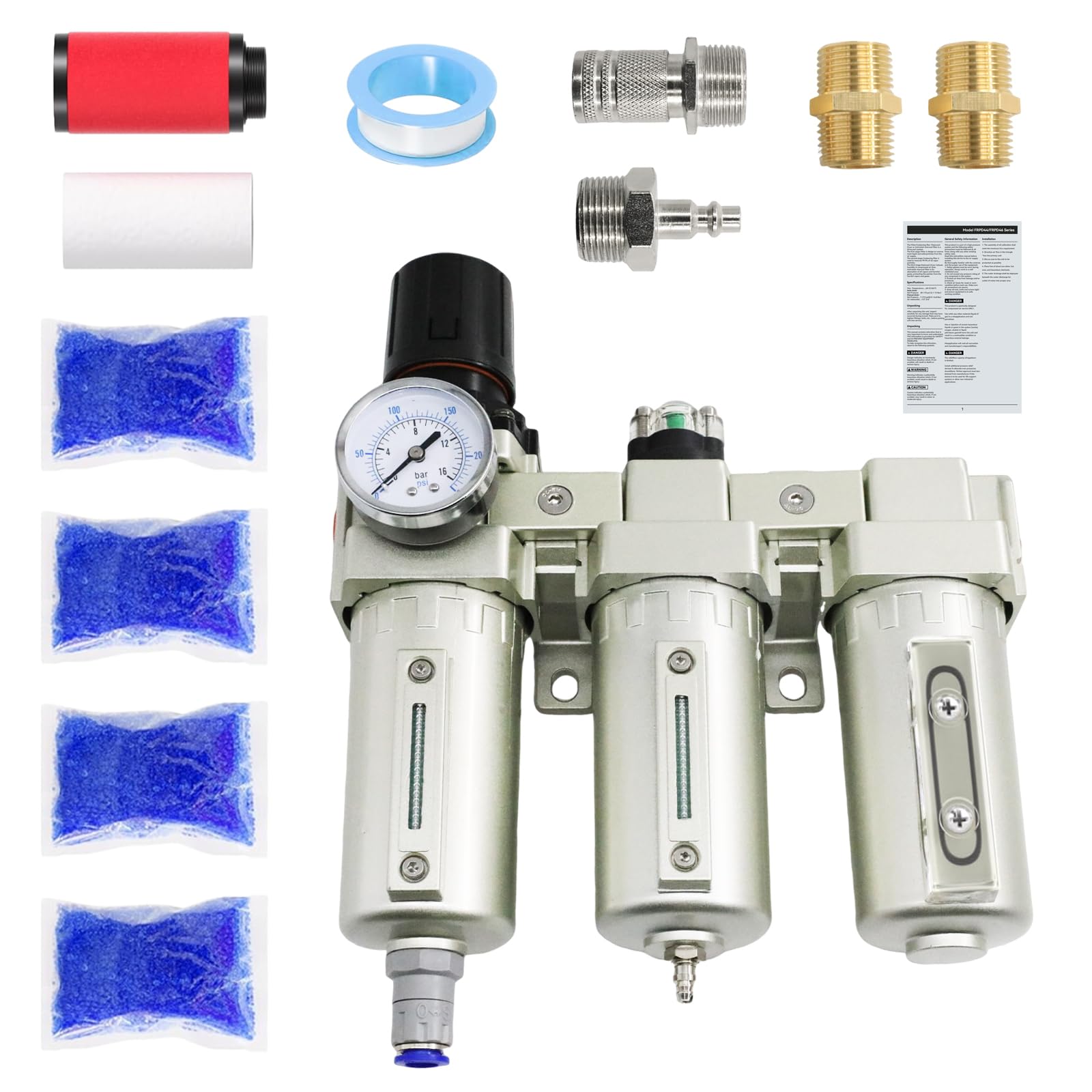 3/4'' Npt Industrial Grade 3 Stage Air Drying System, Air Compressor Water Separator System Filter Oil Water Separator Dryer For