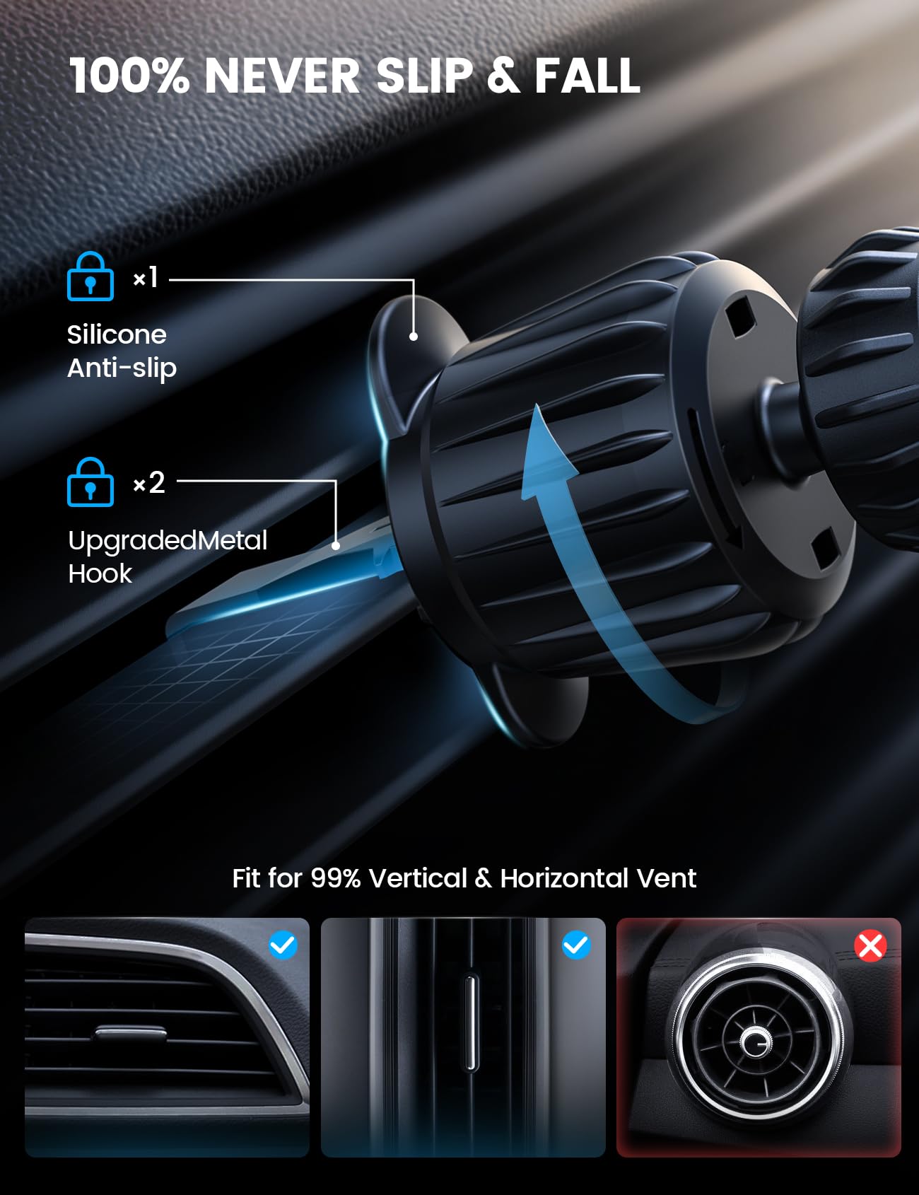 Lamicall For Magsafe Car Mount - [20X Strong Magnets] [Metal Hook] Magnetic Phone Holders For Your Car - 360 Rotation Car Phone