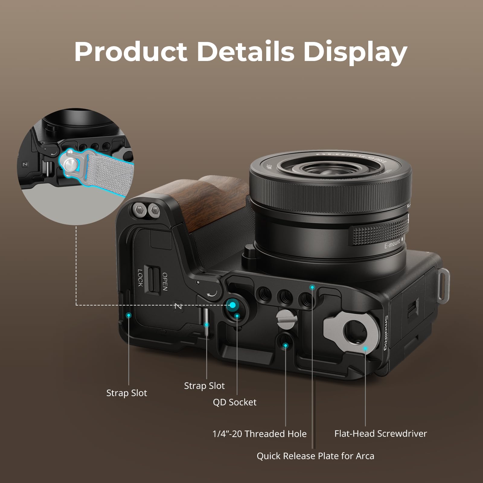 Smallrig Zv-E10 Ii L-Shape Plate With Wooden Handle, Handgrip For Sony Zv-E10 Ii, Built-In Quick Release Plate For Arca, 1/4-20