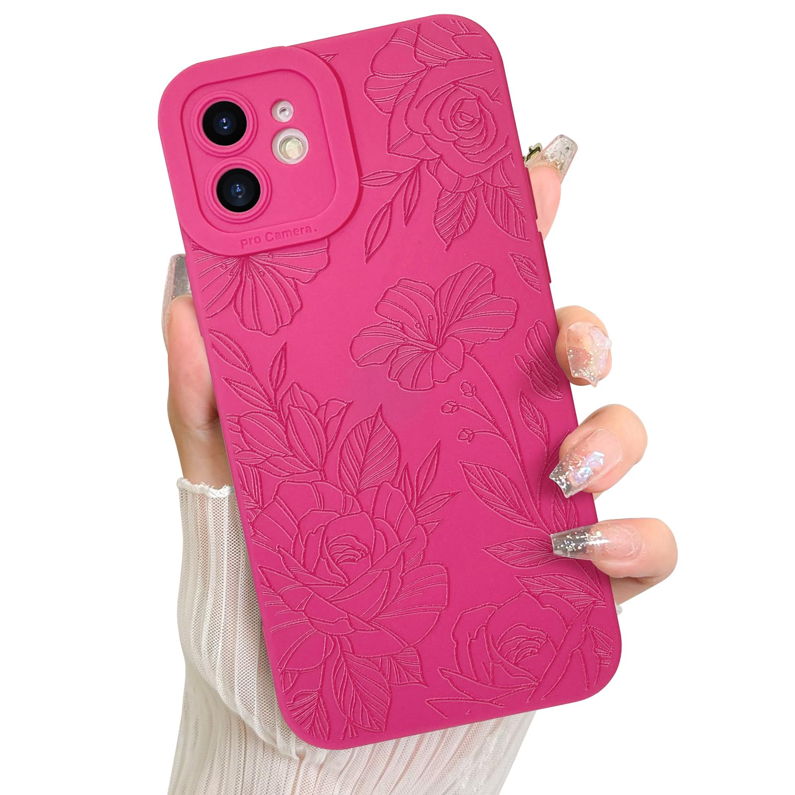 Lsl Case For Iphone 12 Hot Pink Floral Flower Pattern Print Case Soft Tpu Full Camera Lens Anti Drop Anti Scratch Shockproof Pro