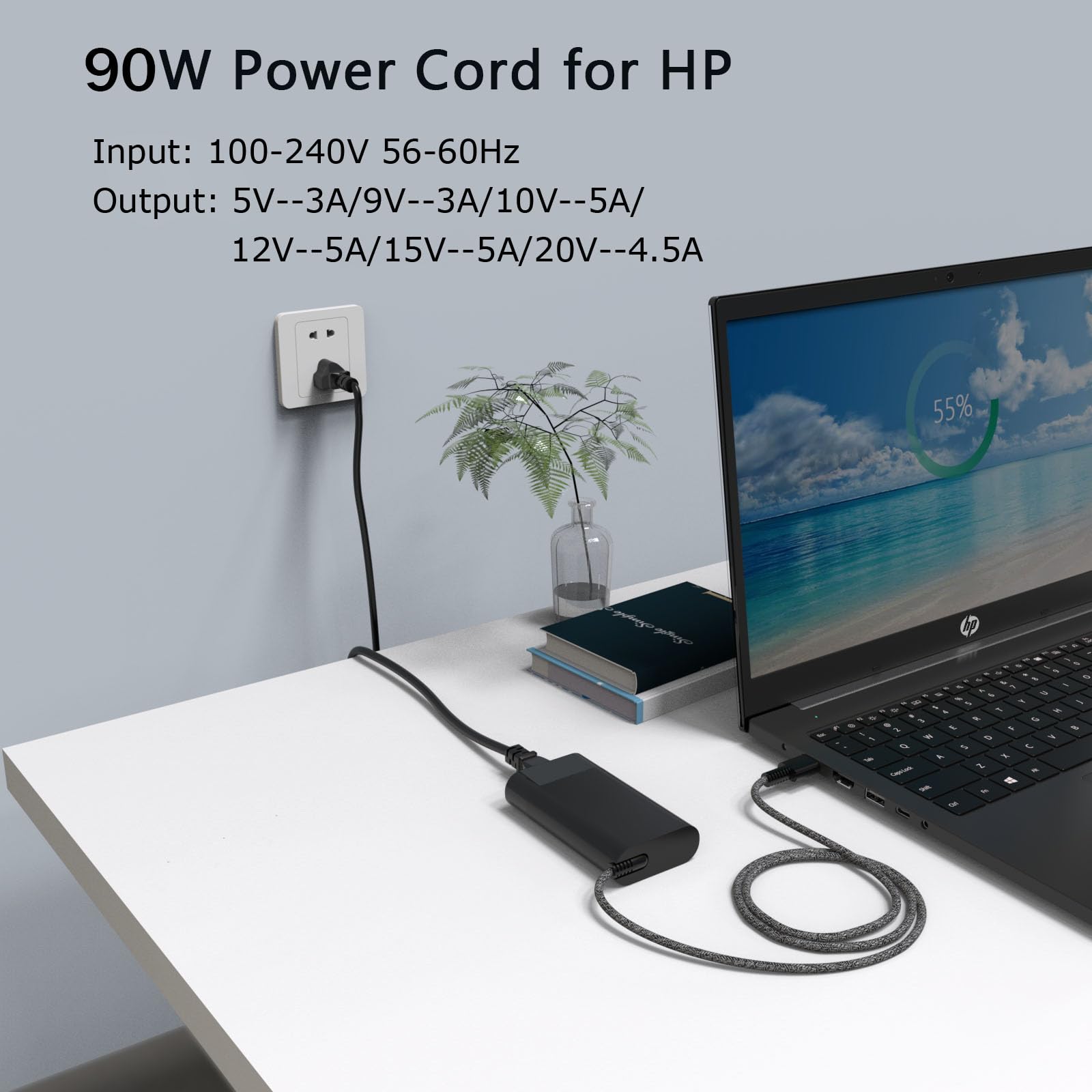 Nivjuky 90W USB C Laptop Charger for HP Envy & Pavilion, AC Adapter Power Supply, Durable Plastic/Metal Construction