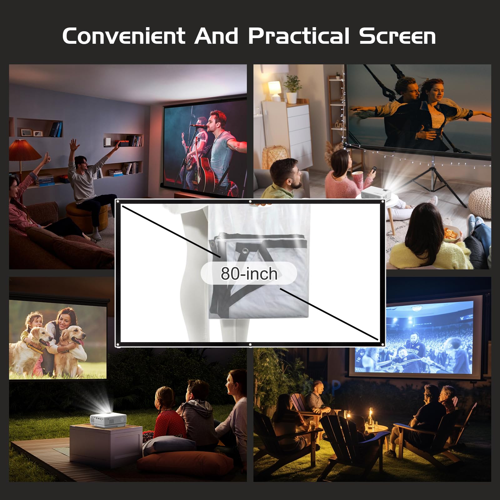 Panseba Projector With Two Way Bluetooth, Mini Projector With Projector Screen, Full Hd 1080P Portable Video Projector, Home Mov