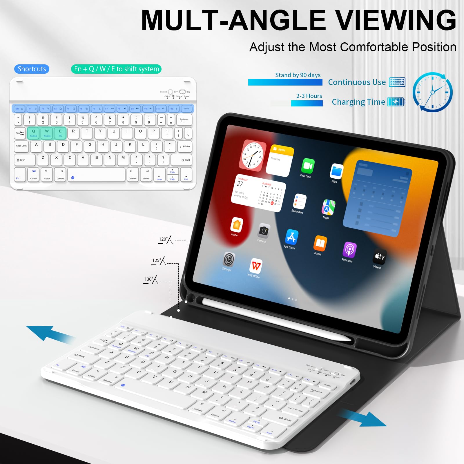 Jksml 10.9 Inch Ipad 10Th Generation Case 2022 With Keyboard And Pencil Holder, Rechargeable Detachable Wireless Bluetooth Keybo